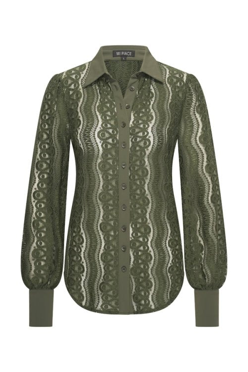 MI Piace Kantblouse – Deep Depth Donkergroen - BlushFashionstore