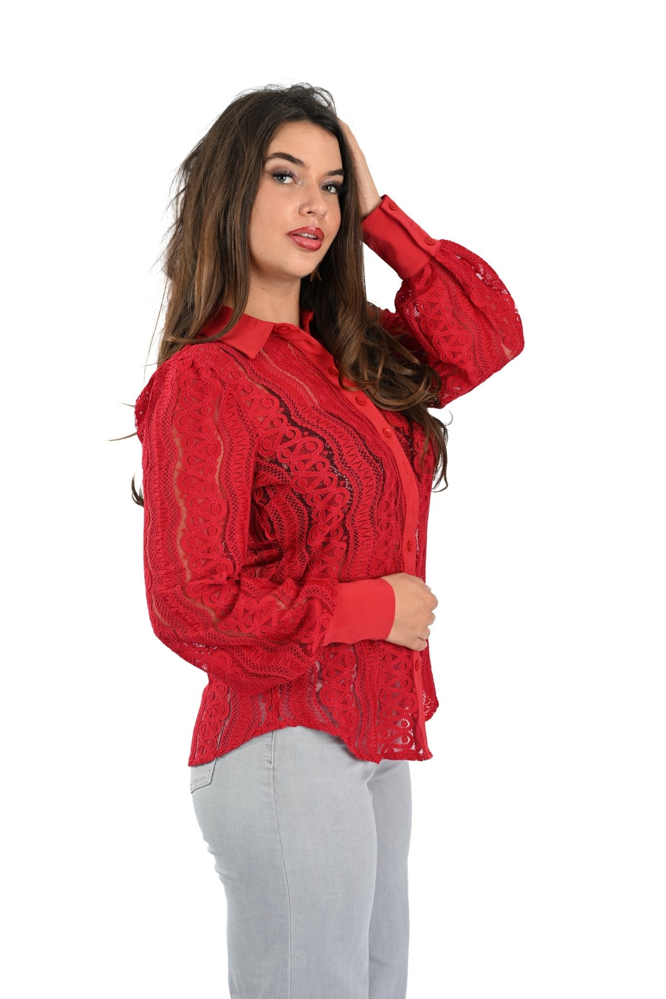 MI Piace Kantblouse Donkerrood - BlushFashionstore