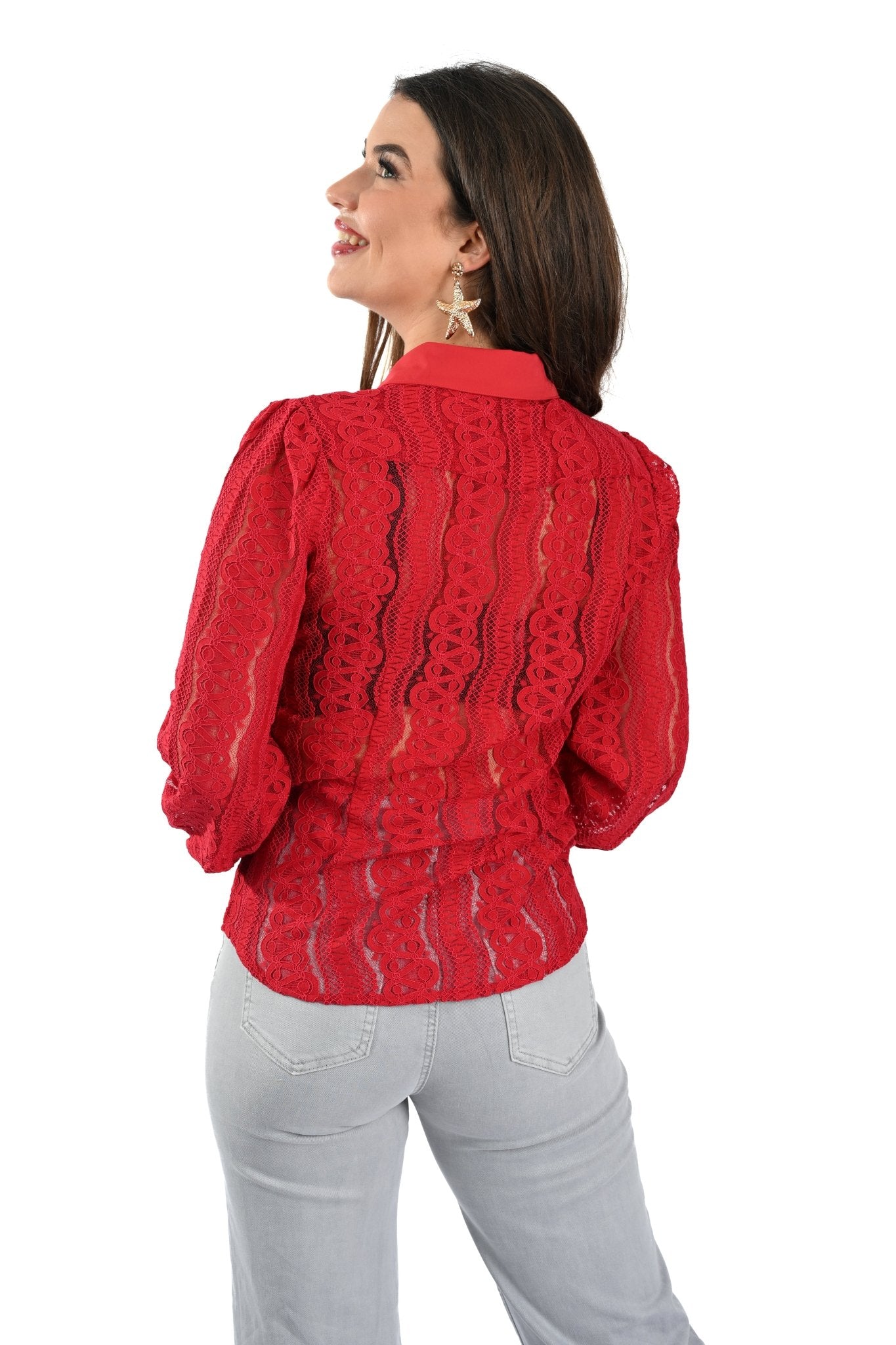 MI Piace Kantblouse Donkerrood - BlushFashionstore