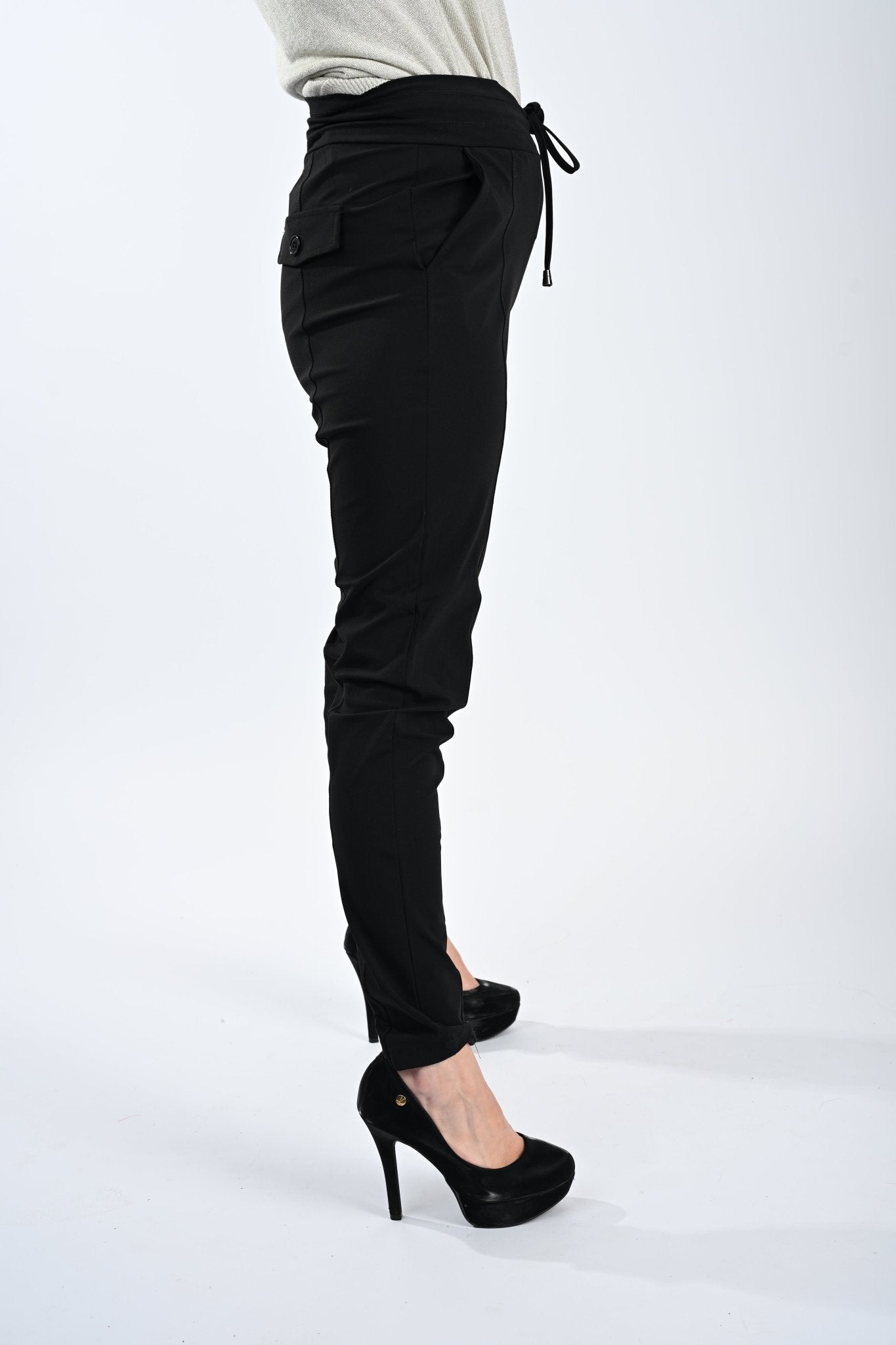 Mi Piace Skinny Broek met Trekkoord Black - BlushFashionstore