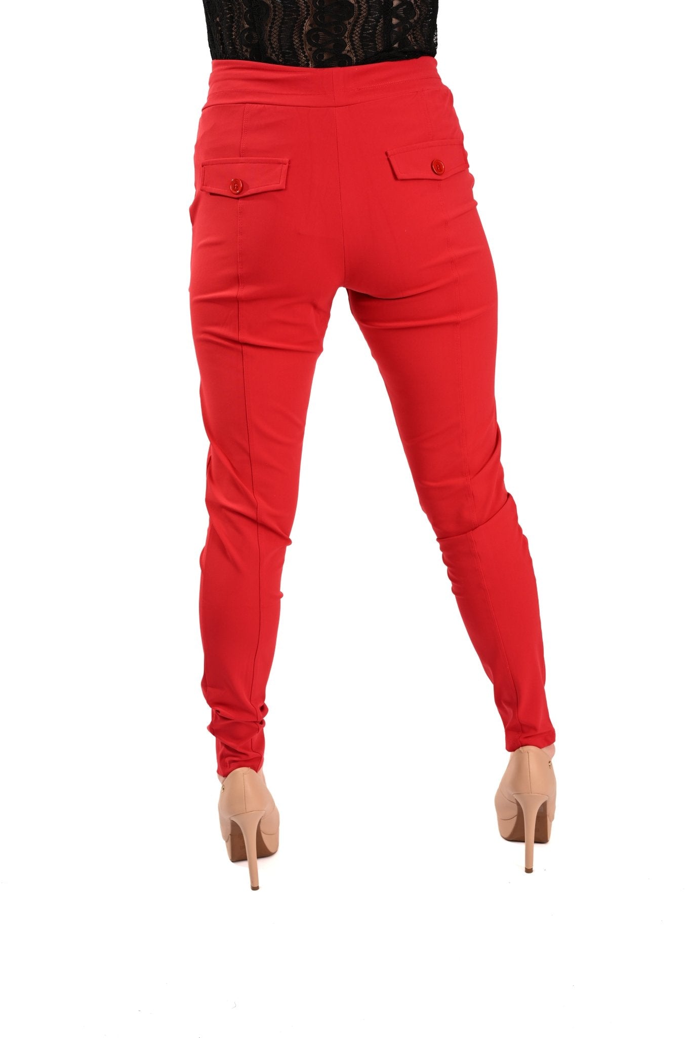 Mi Piace Skinny Broek met Trekkoord Dark Red - BlushFashionstore