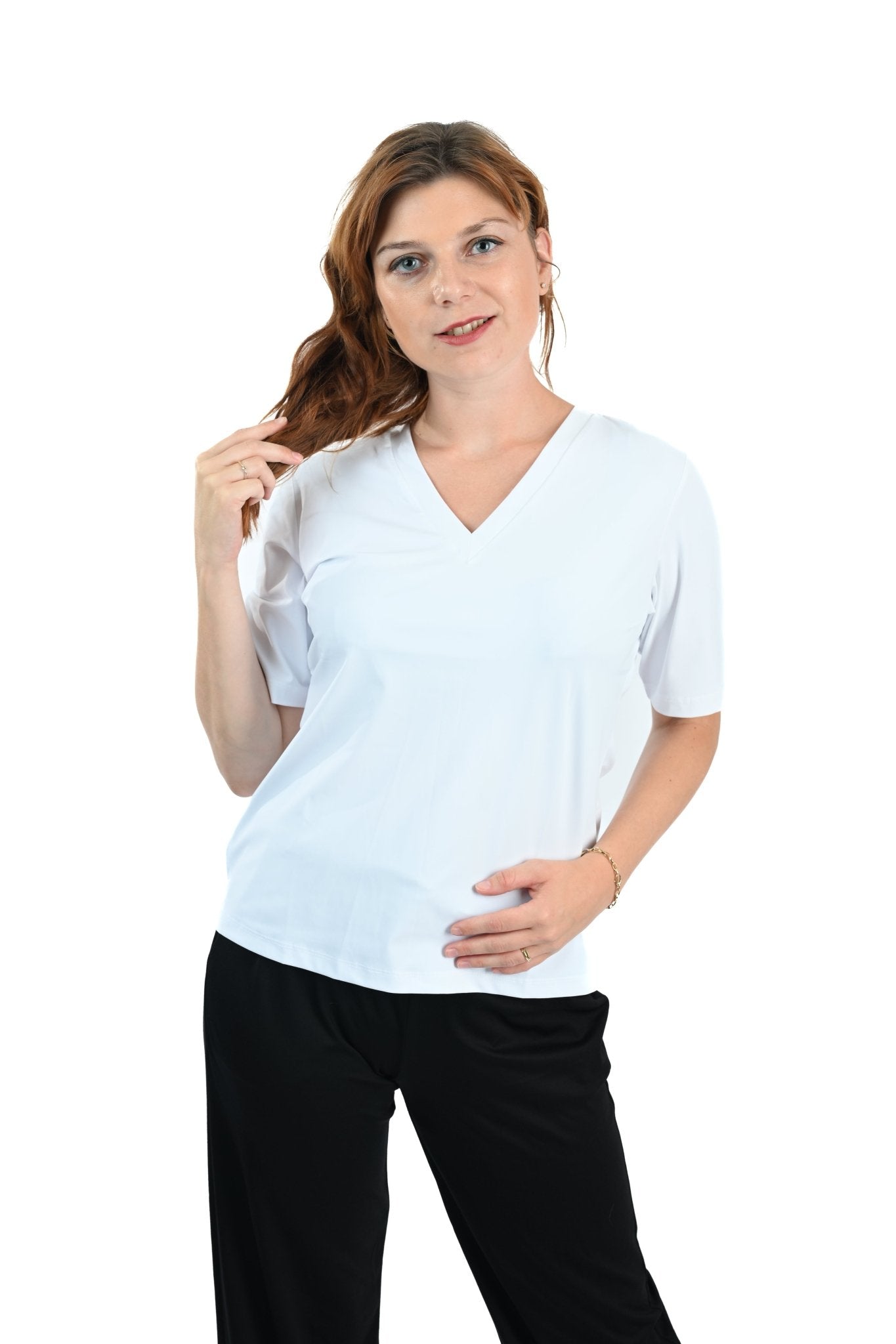 Mi Piace V - hals T-shirt – Wit Basics met Klasse - BlushFashionstore