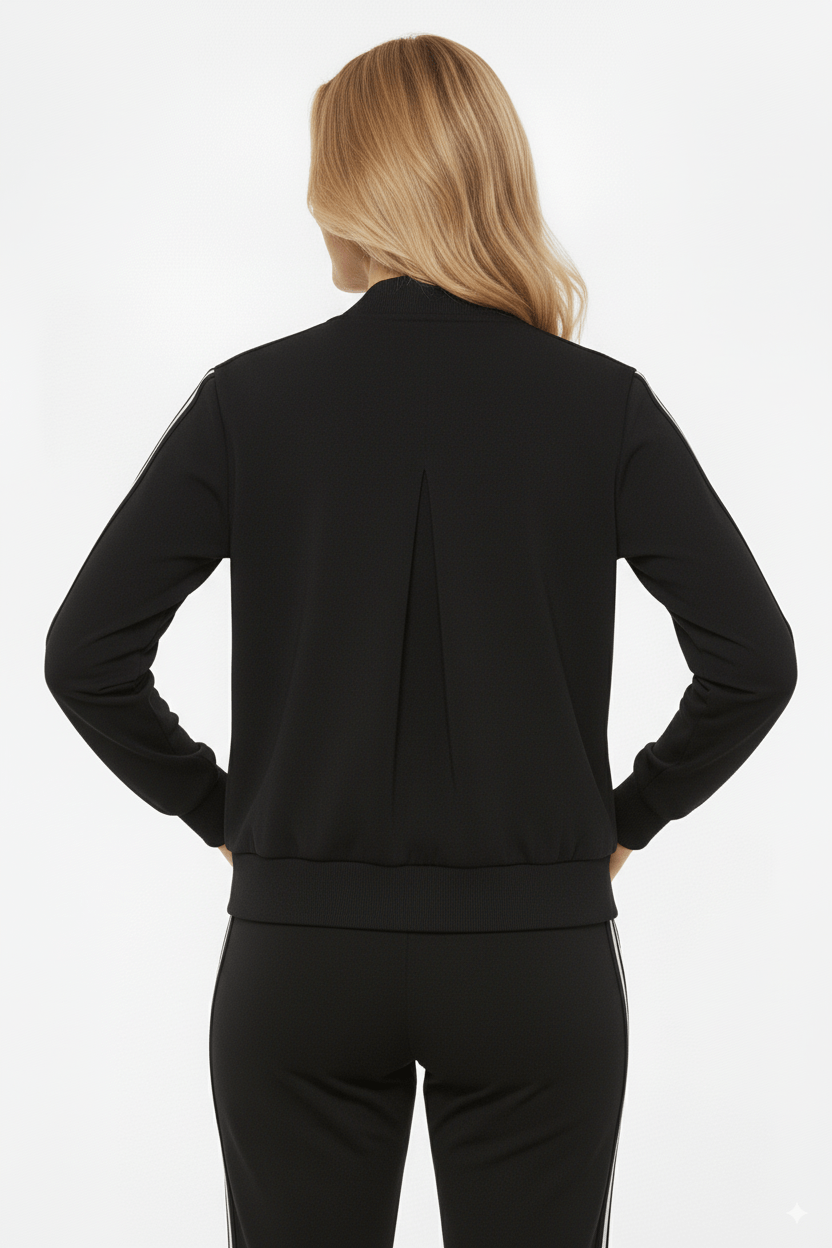 Mi Piace Zwart Trainingsjack Dames – Sportief Bomberjack met Strepen - BlushFashionstore