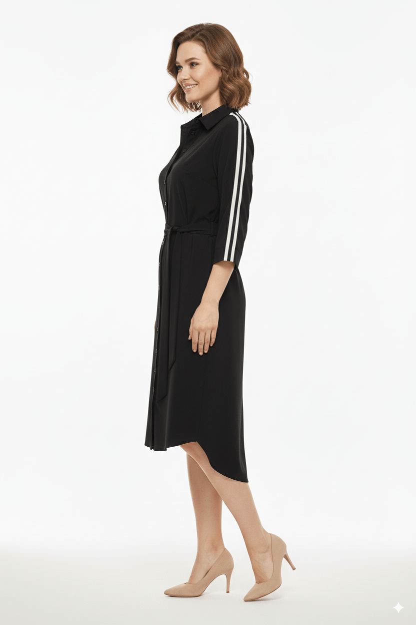 Mi Piace Zwarte Overhemdjurk Dames – Sportieve Jurk met Tailleband - BlushFashionstore