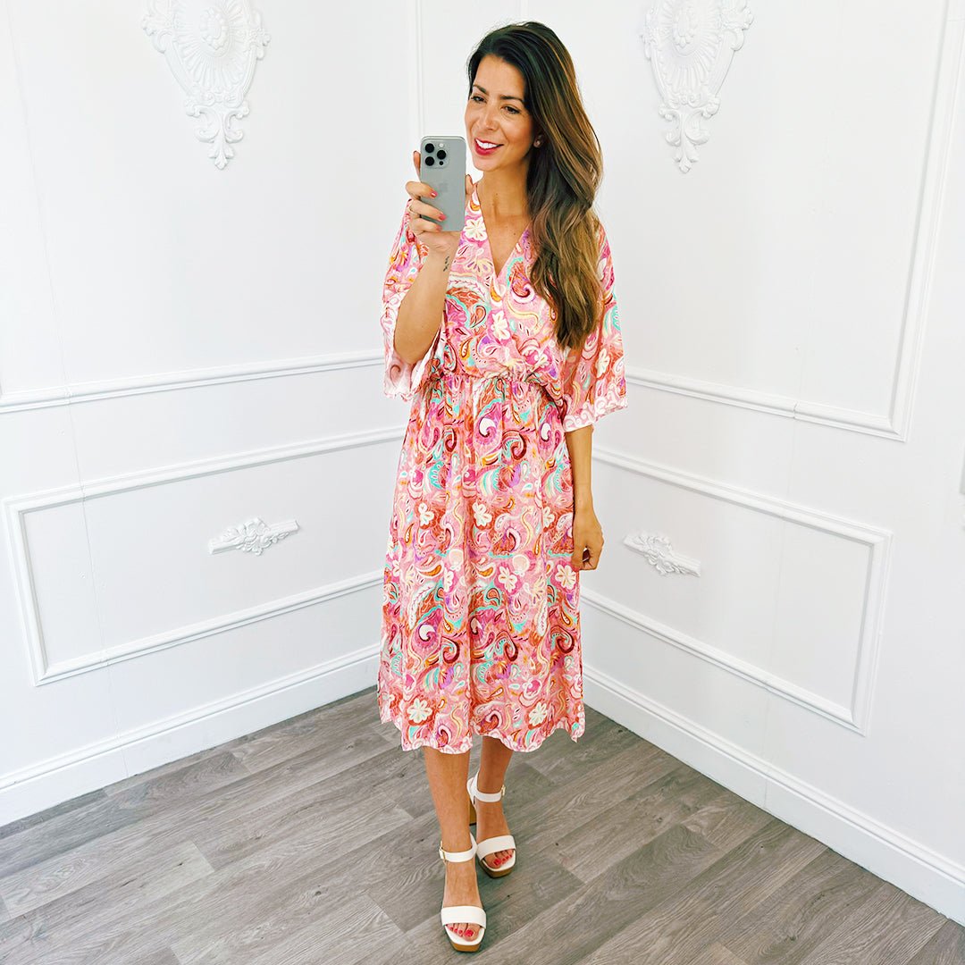 Midi Jurk Barok Roze - BlushFashionstore