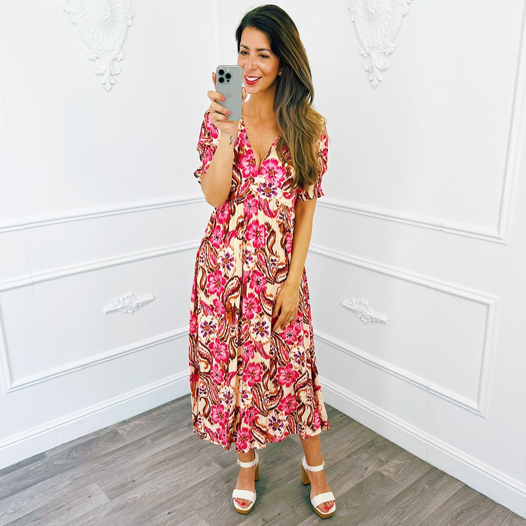 Midi Jurk Bloem Fuchsia - BlushFashionstore