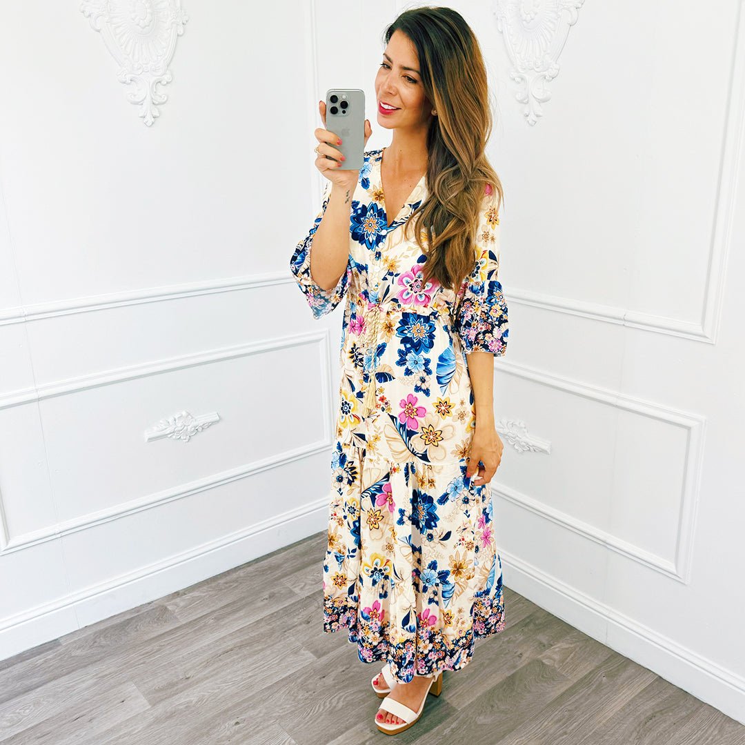 Midi Jurk Floral Blauw - BlushFashionstore