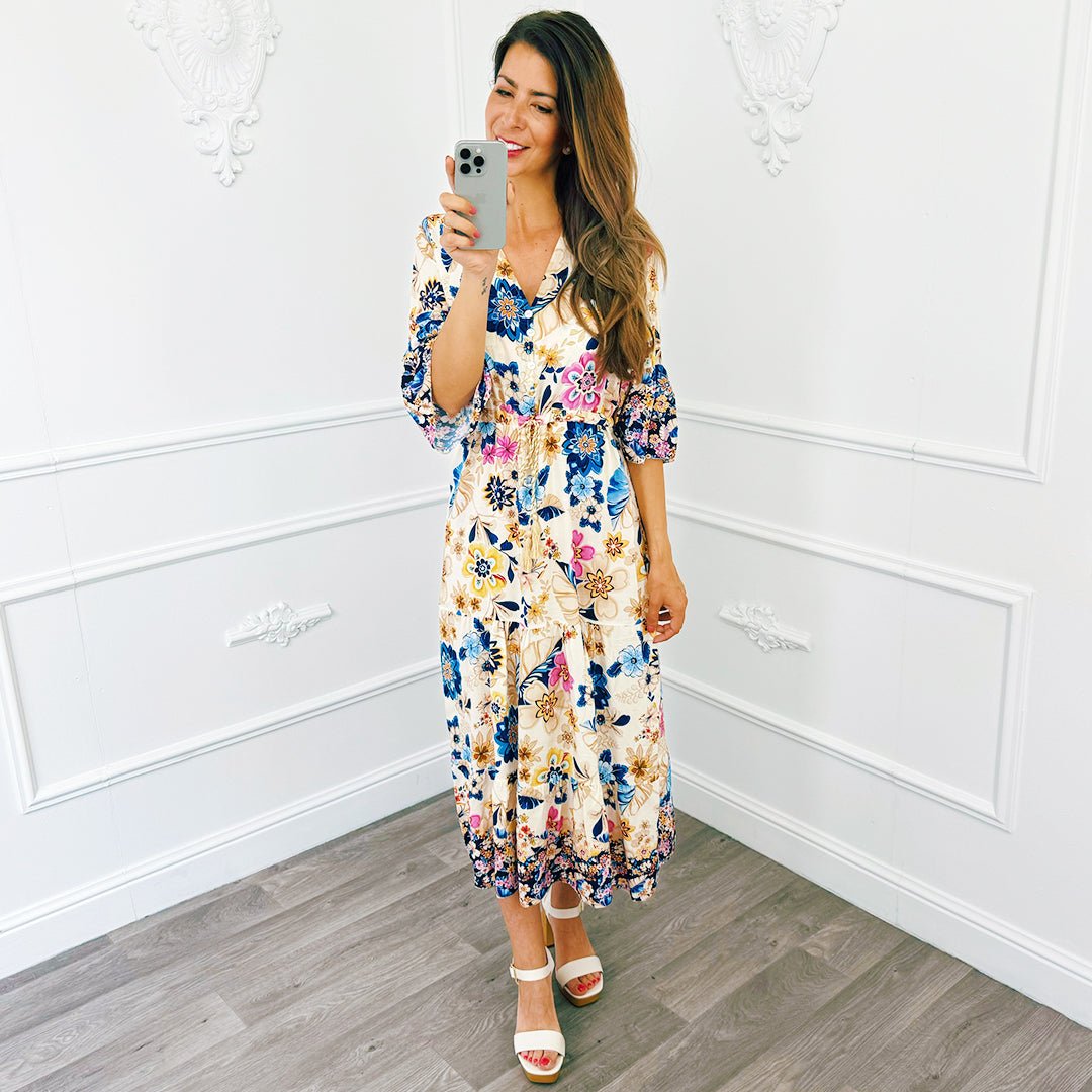 Midi Jurk Floral Blauw - BlushFashionstore