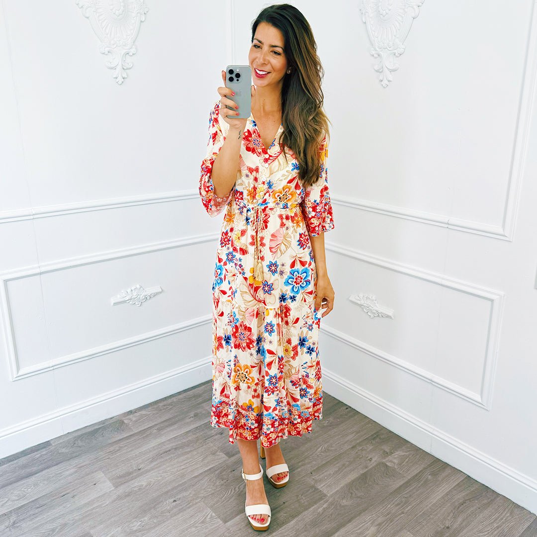 Midi Jurk Floral Rood - BlushFashionstore