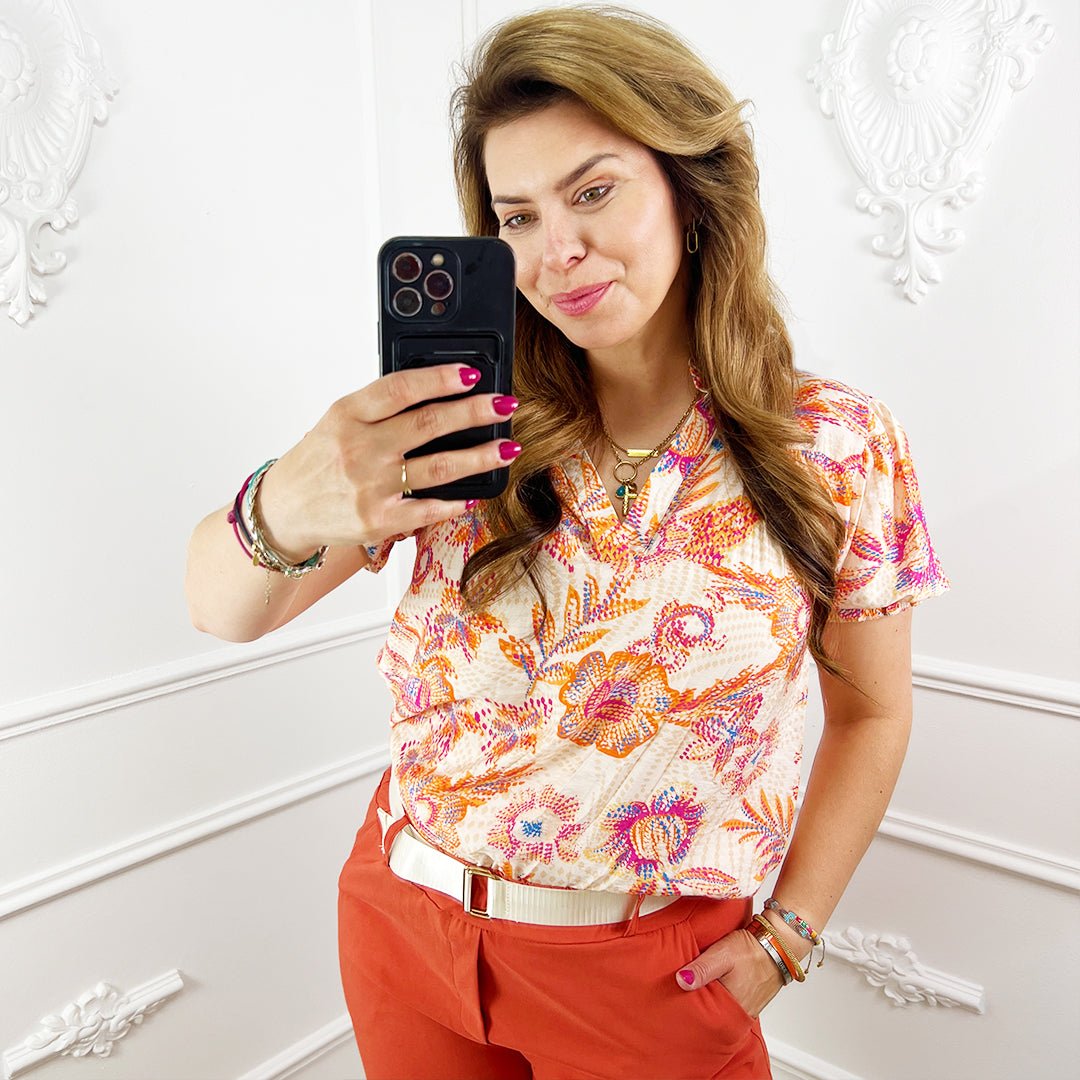 Oranje Bloemen Blouse - BlushFashionstore