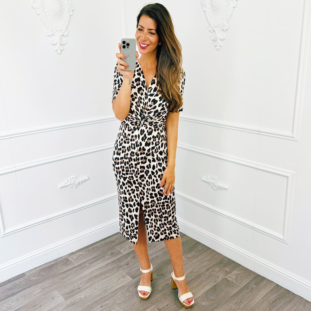 Panter Knoop Jurk Beige - BlushFashionstore