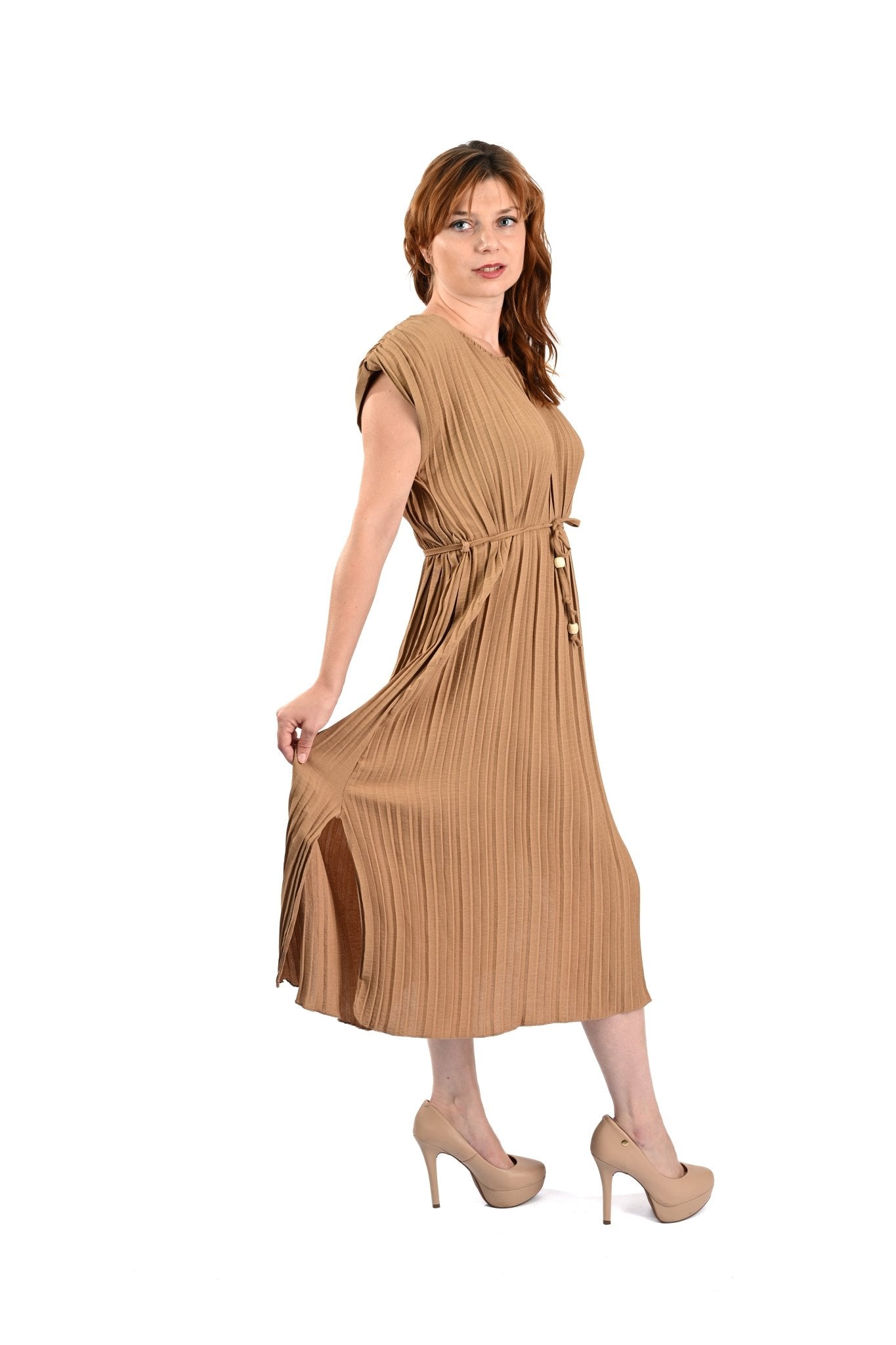 Pleated Dress Mouwloos Beige – Elegant, luchtig en tijdloos - BlushFashionstore