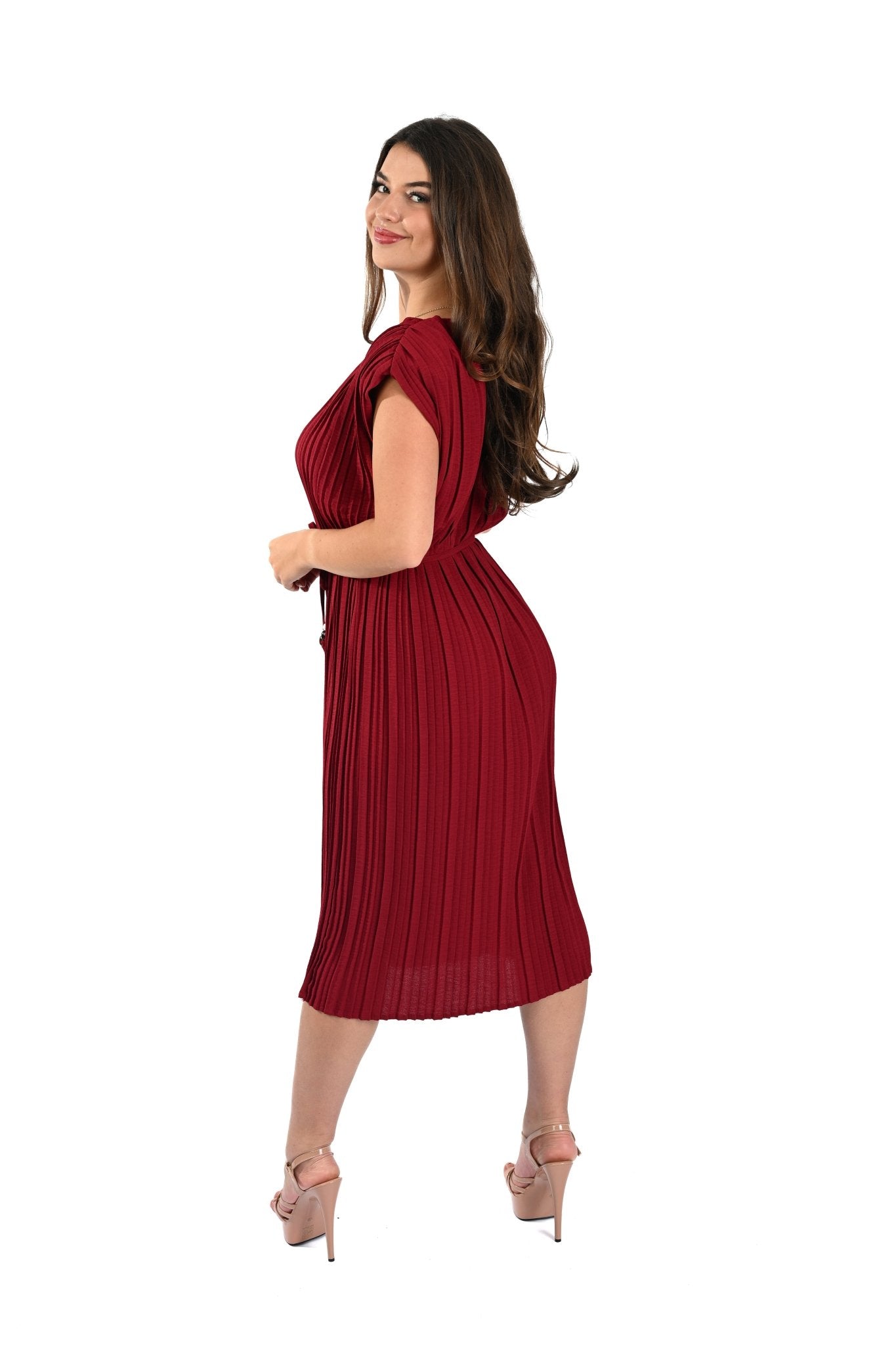 Pleated Dress Mouwloos Bordeaux – Elegant, vrouwelijk en tijdloos - BlushFashionstore