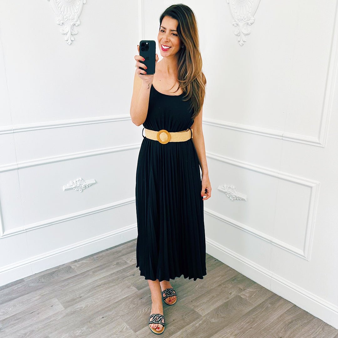 Plisse Jurk Zwart - BlushFashionstore