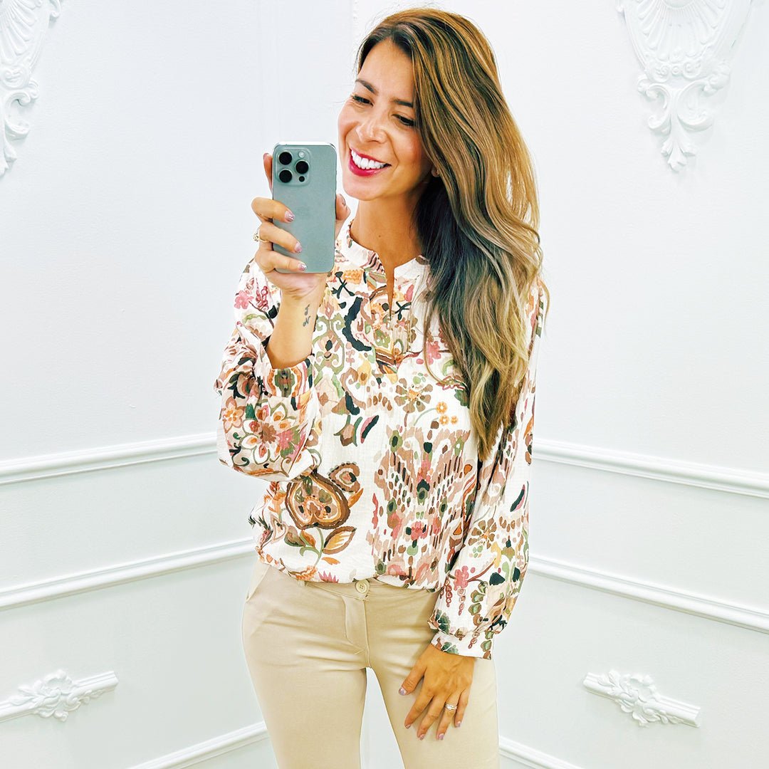 Pofmouw Blouse Bloem Beige - BlushFashionstore