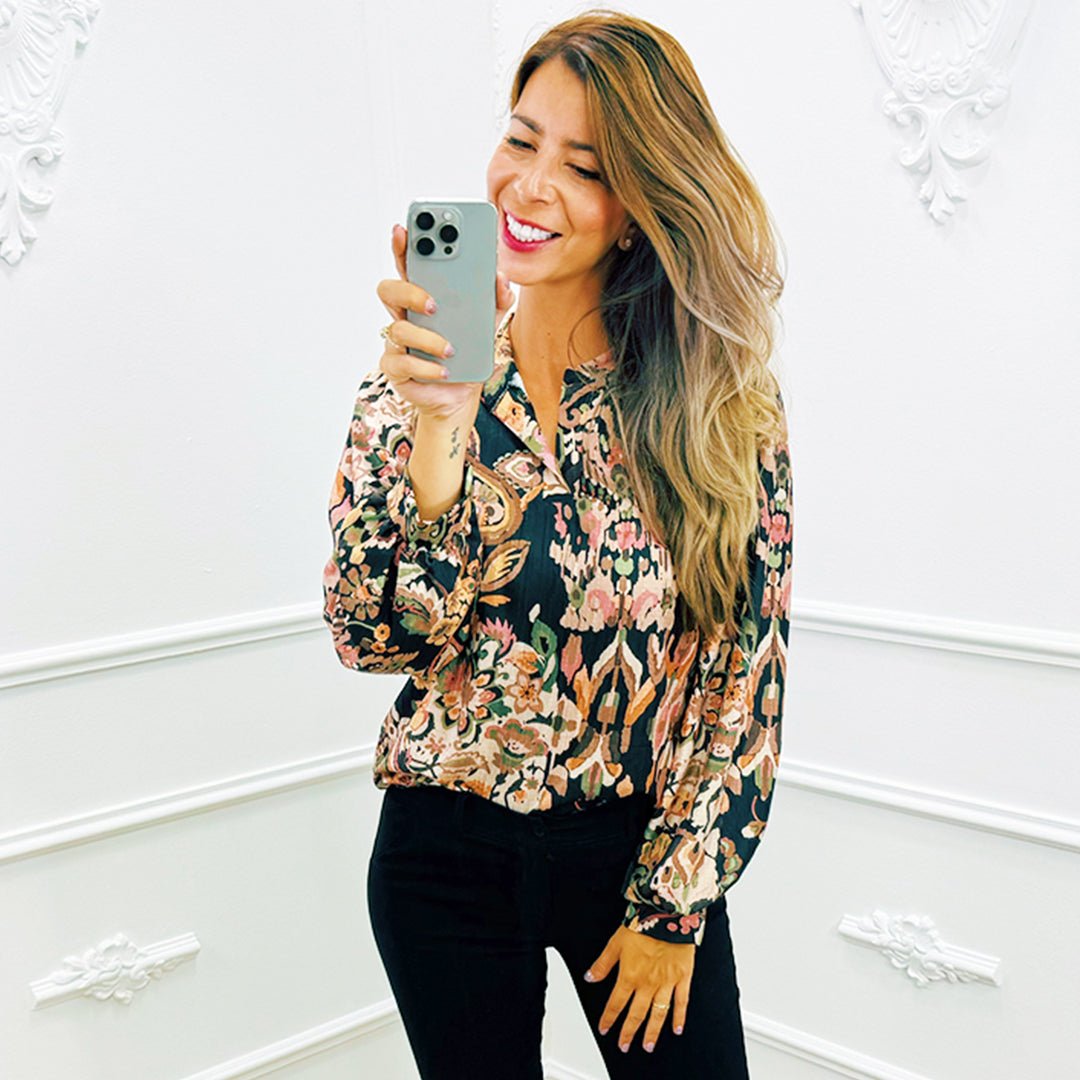 Pofmouw Blouse Bloem Zwart - BlushFashionstore