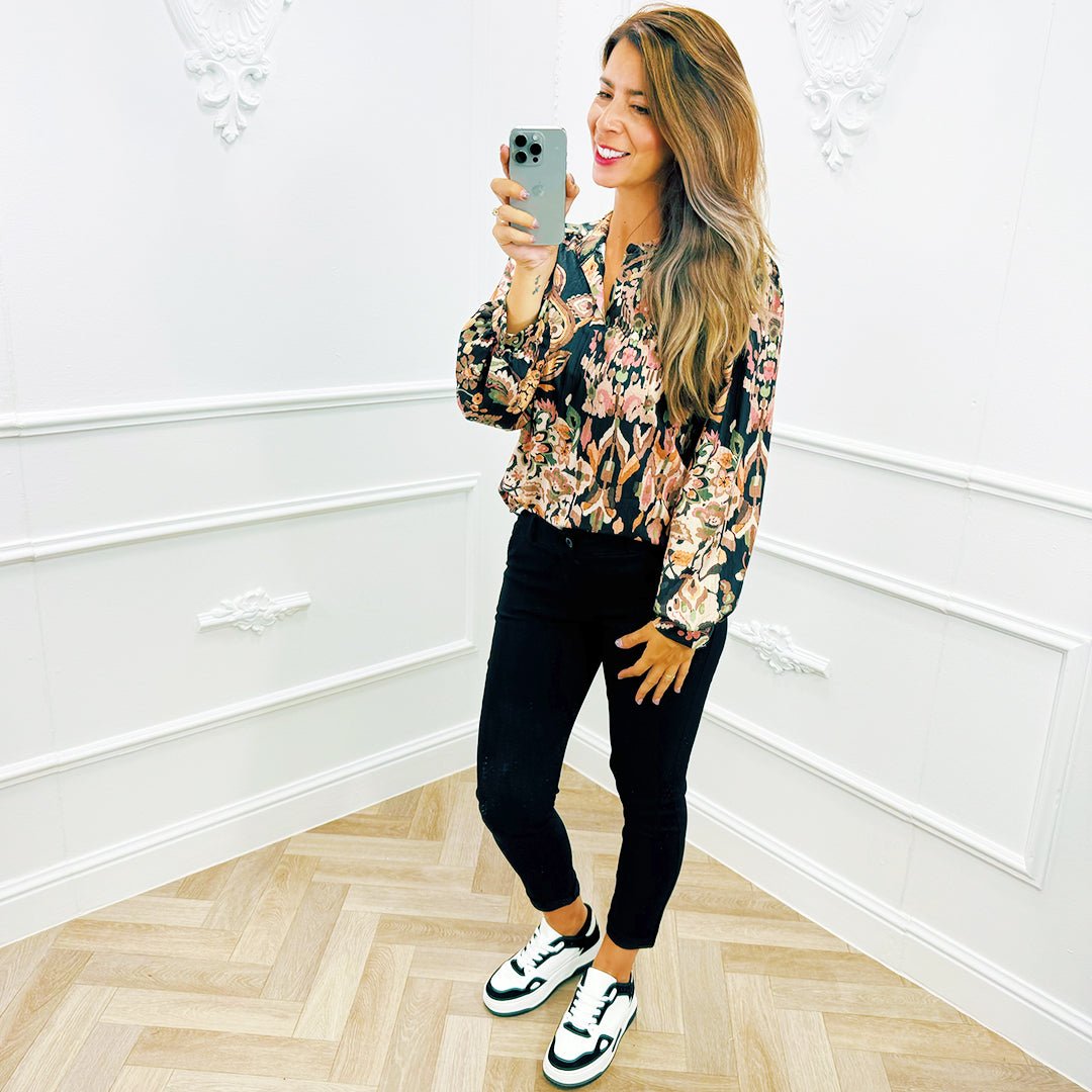 Pofmouw Blouse Bloem Zwart - BlushFashionstore