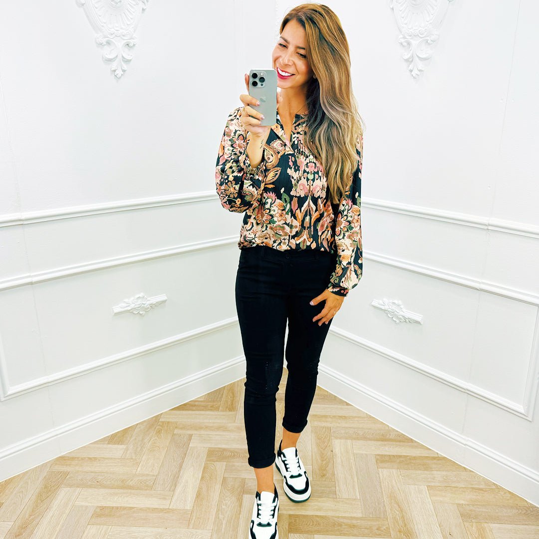 Pofmouw Blouse Bloem Zwart - BlushFashionstore