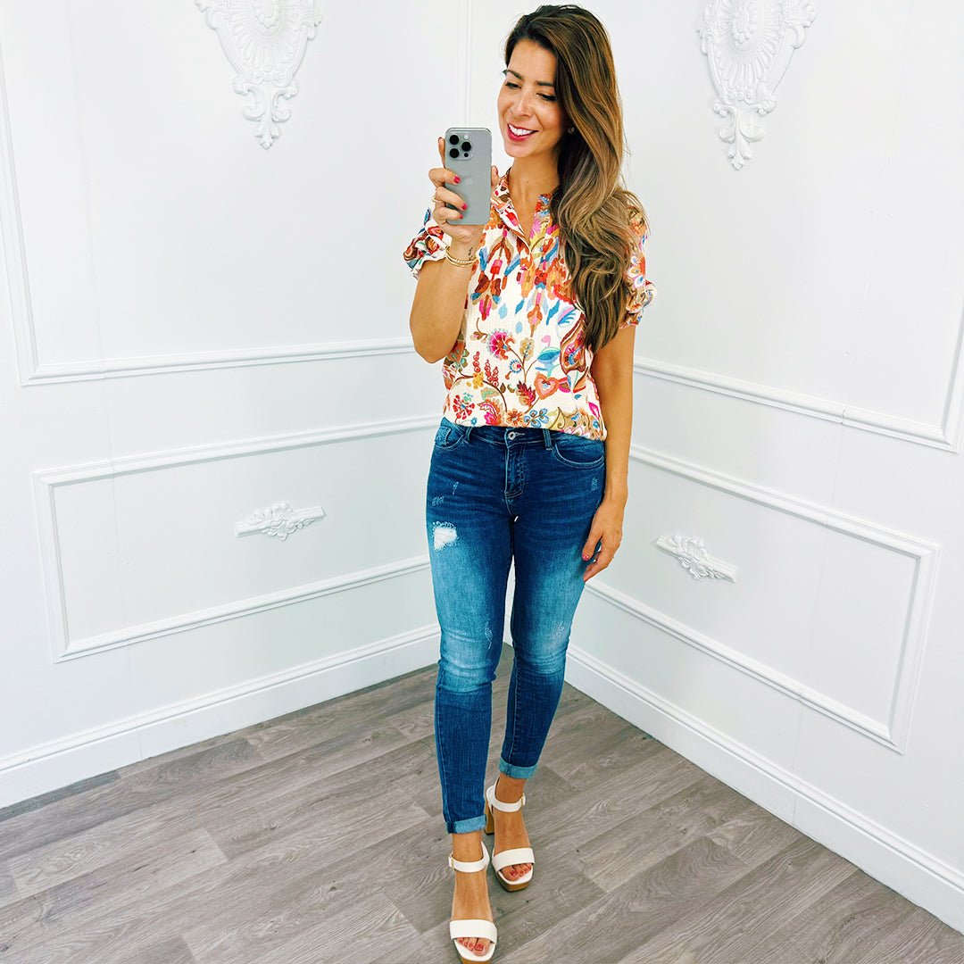 Pofmouw Top Bloem Beige - BlushFashionstore