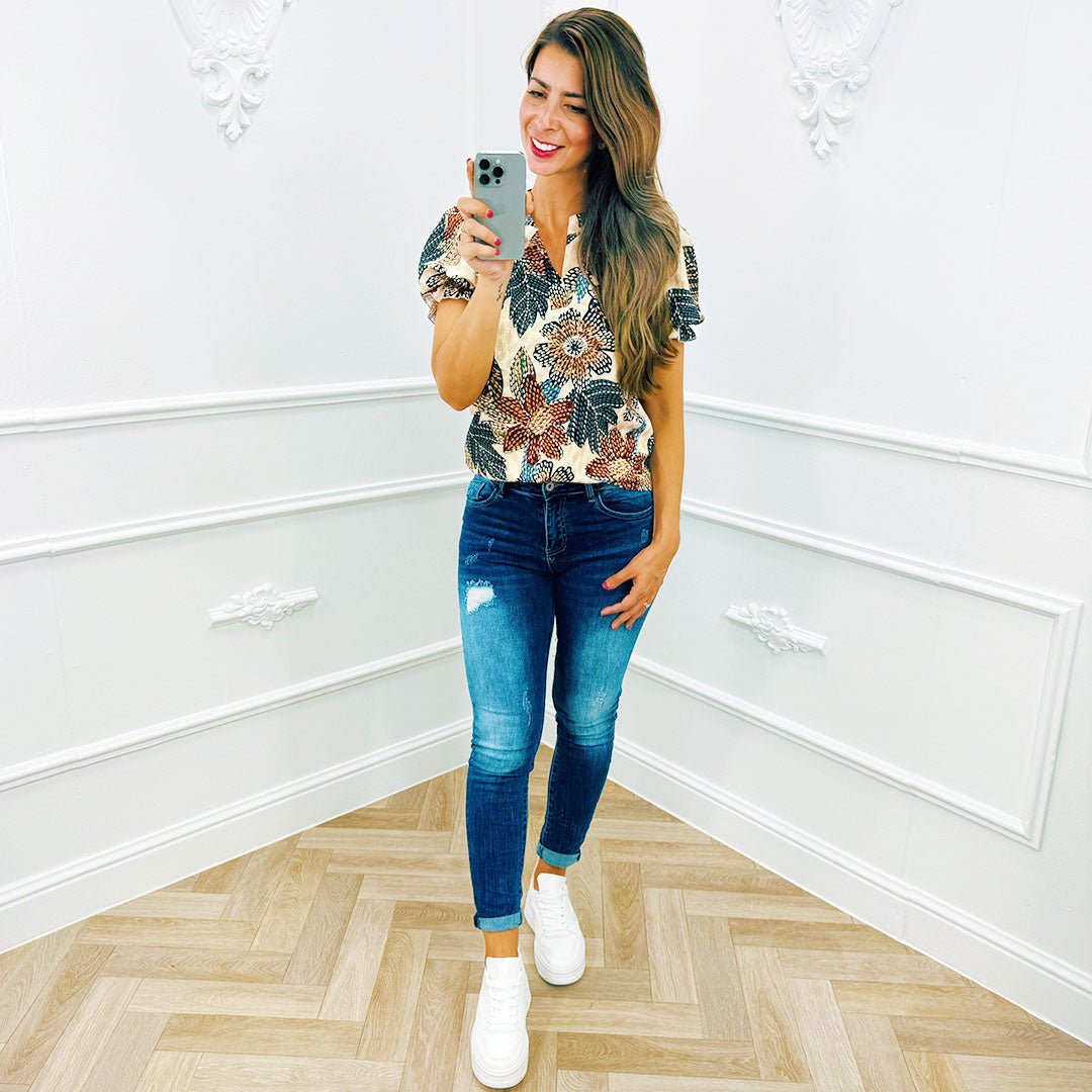 Pofmouw Top Flower Zwart - BlushFashionstore