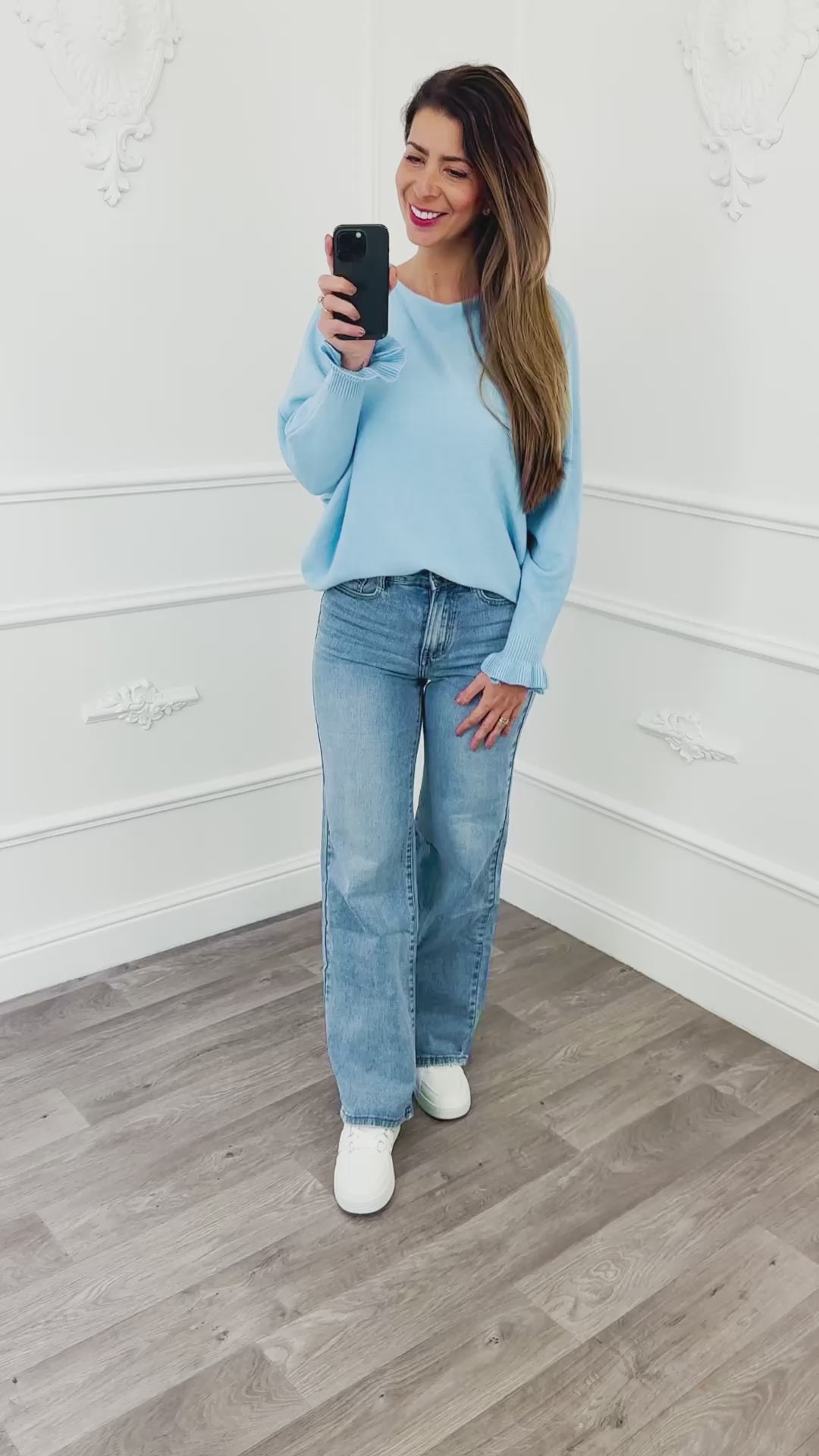 Butterfly Sleeve Top Ruffle Light Blue