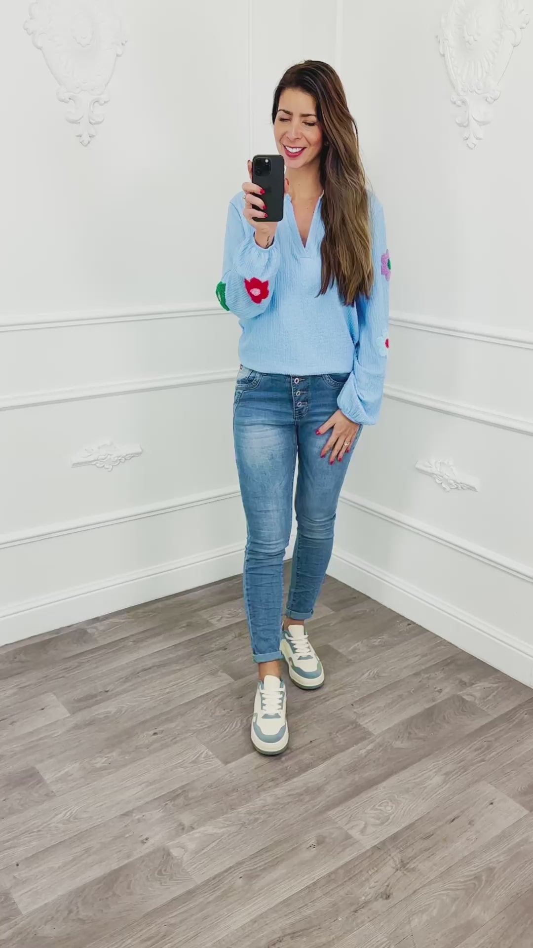 Blouse Flower Teddy Light Blue