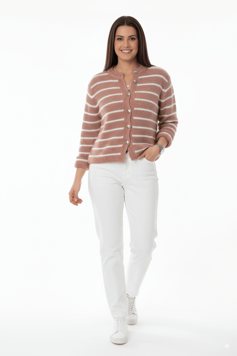 Roze Gestreept Vest met Luxe Knopen - BlushFashionstore