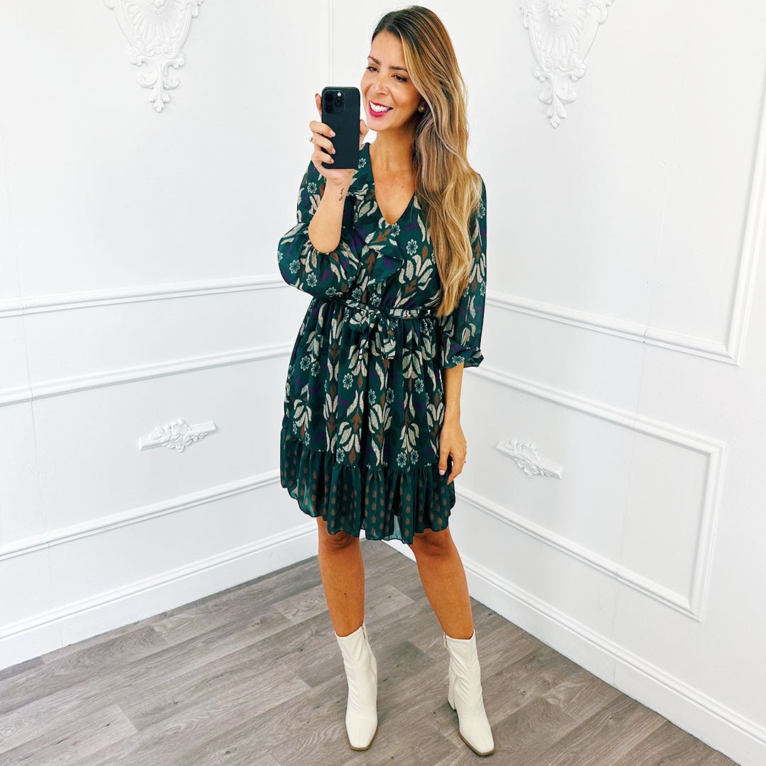 Ruffel Jurk Flower Smaragd - BlushFashionstore