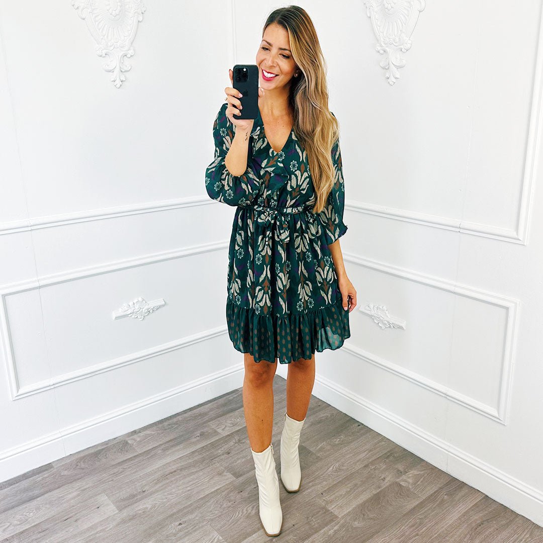 Ruffel Jurk Flower Smaragd - BlushFashionstore