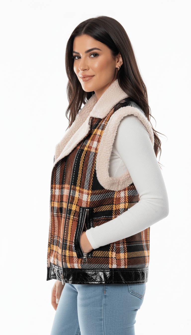 Ruit Gilet met Teddyvoering – Mouwloos Dames Vest - BlushFashionstore