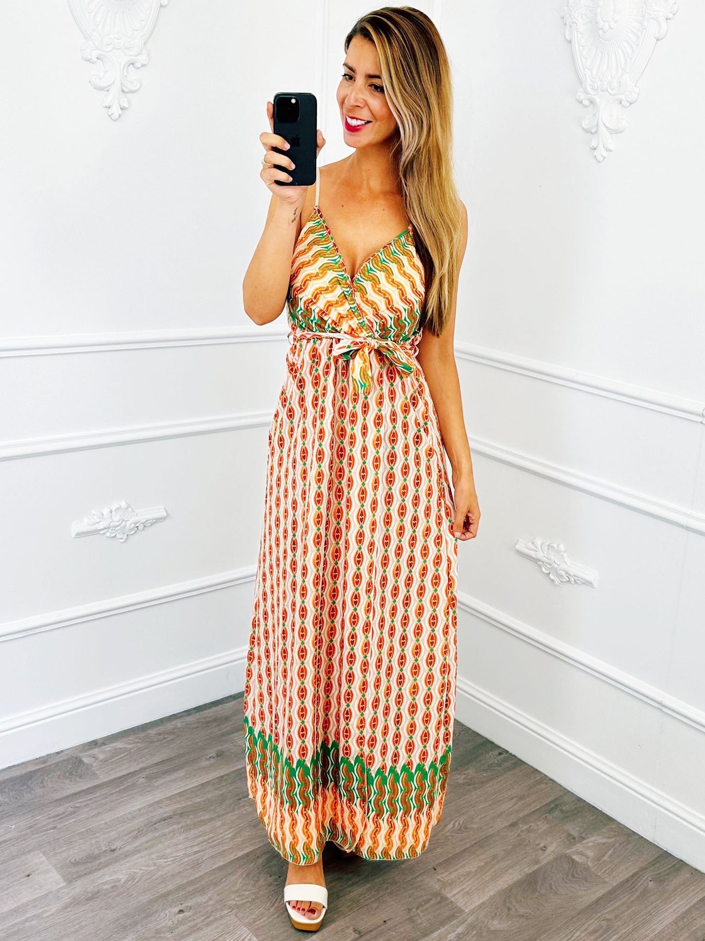 Spaghetti Maxi Jurk Print Groen - BlushFashionstore