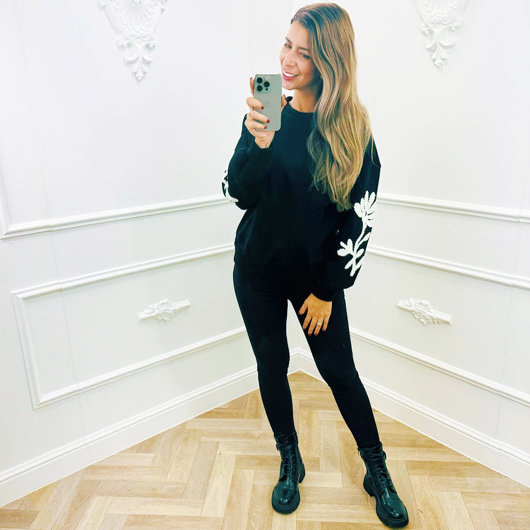 Sweater Bloem Zwart - BlushFashionstore