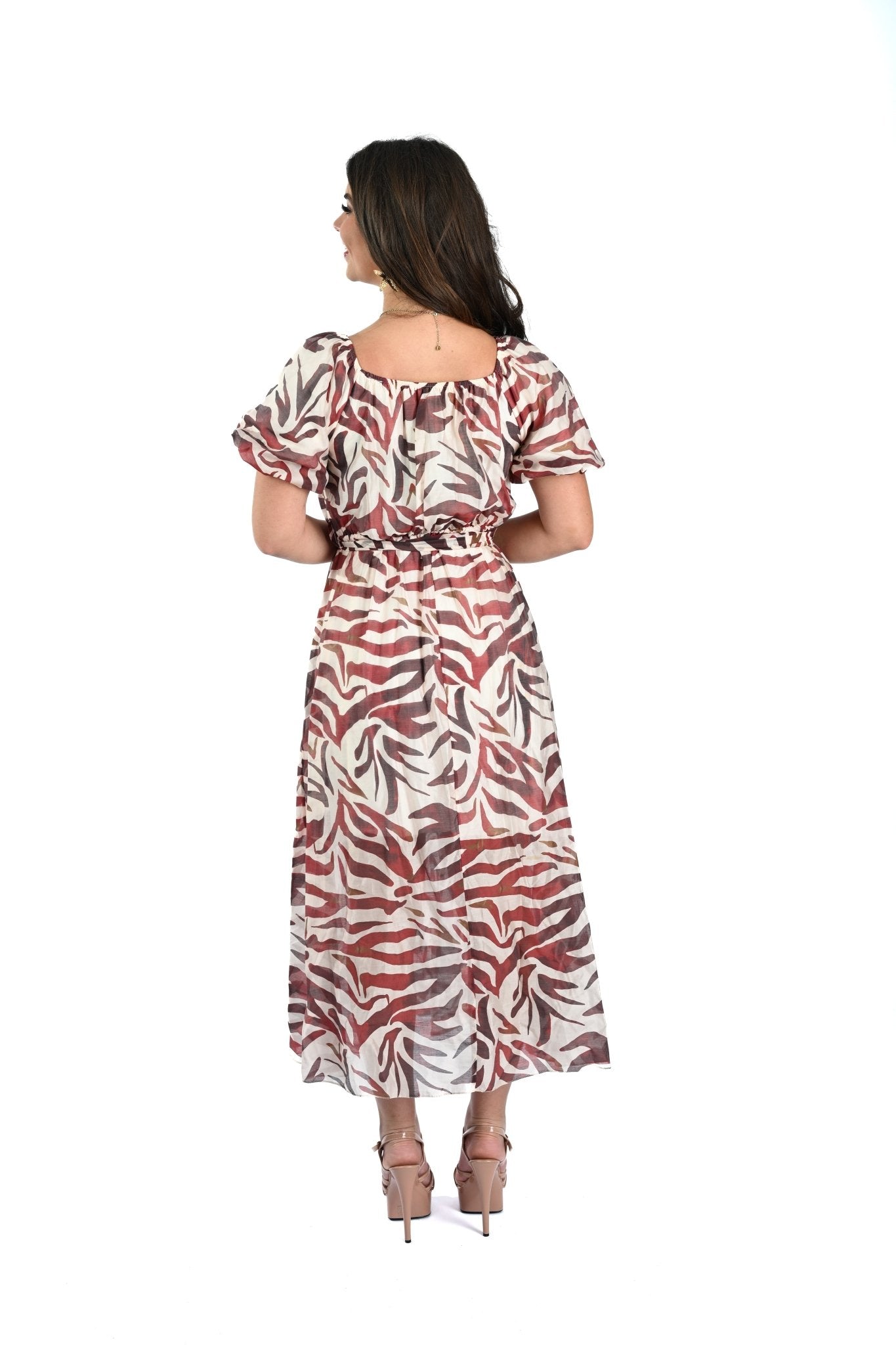 Tencel Animal Print Dress – Bordeaux flair met een natuurlijke twist - BlushFashionstore