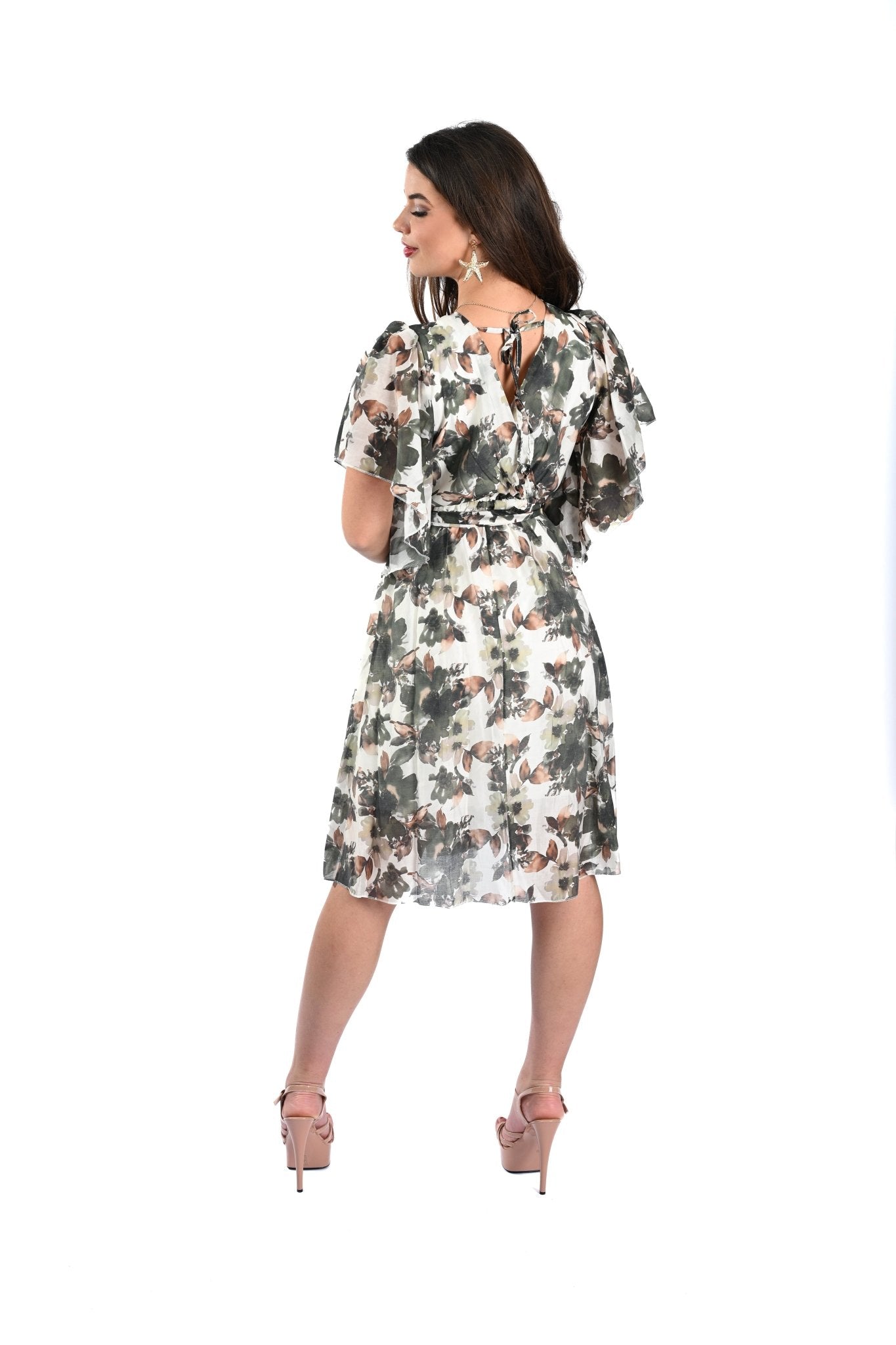 Tencel Floral Dress Olijfgroen – Licht, speels en vrouwelijk - BlushFashionstore