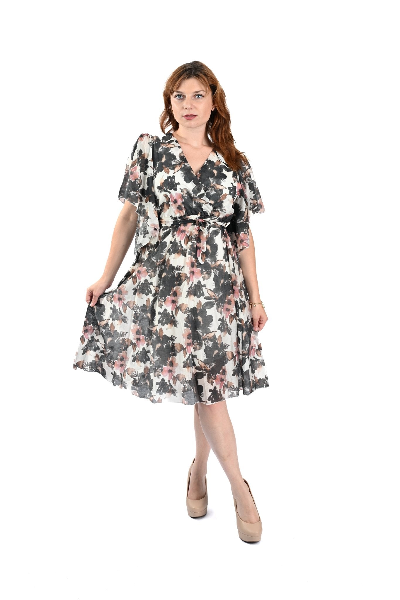 Tencel Floral Dress Zwart – Chic, vrouwelijk en veelzijdig - BlushFashionstore