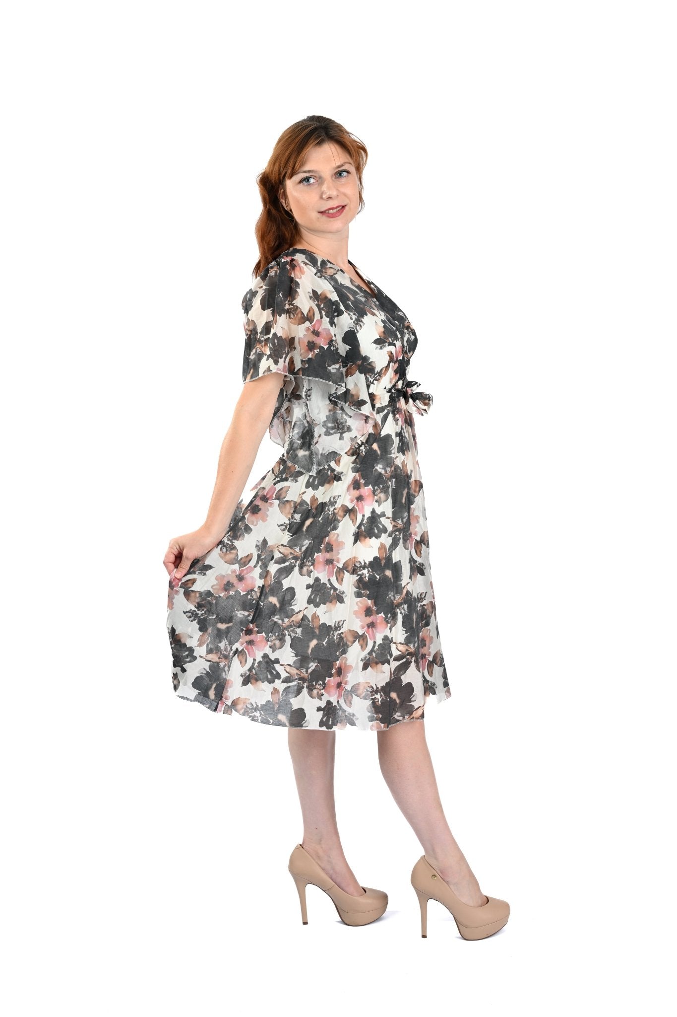 Tencel Floral Dress Zwart – Chic, vrouwelijk en veelzijdig - BlushFashionstore