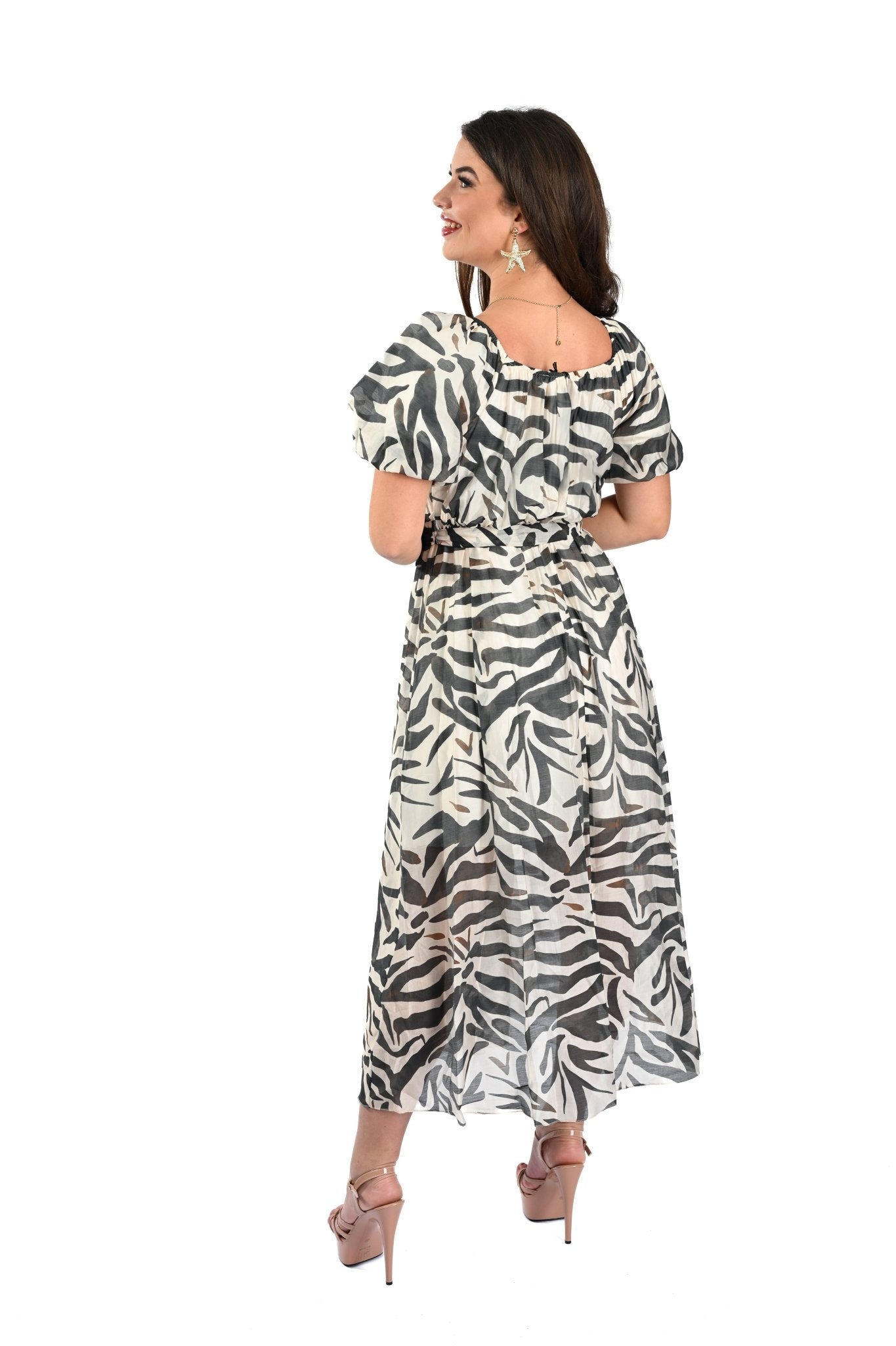 Tencel Zebra Print Crêpe Jurk – Luchtige Damesjurk met Dierlijke Print in Zwart/Wit - BlushFashionstore