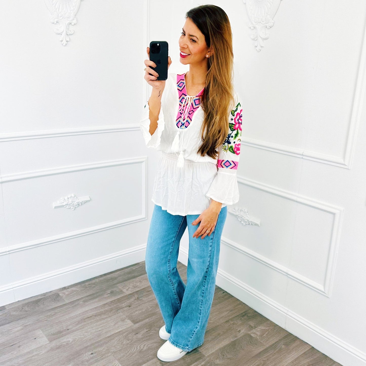 Top Aztec Bloemen Wit - BlushFashionstore