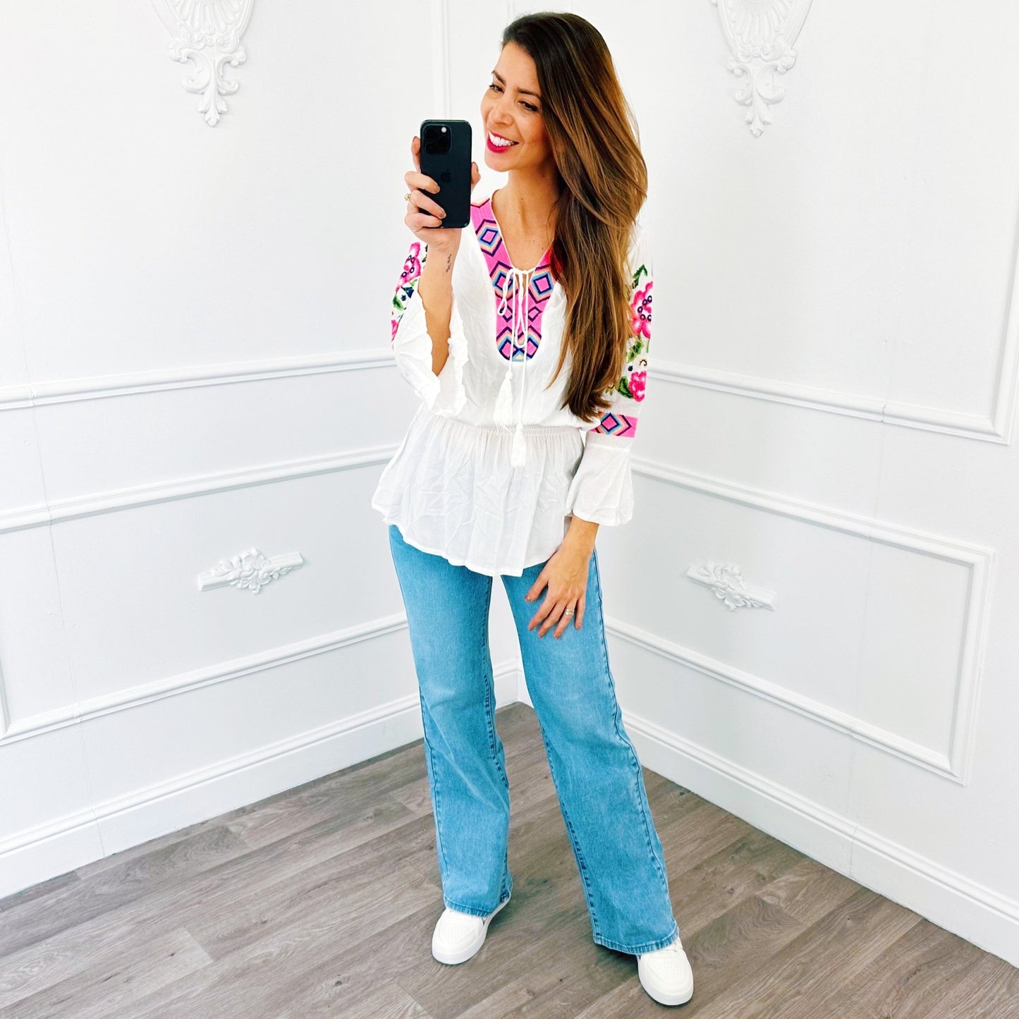 Top Aztec Bloemen Wit - BlushFashionstore