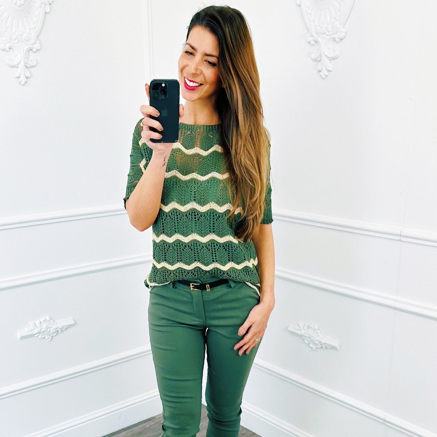 Top Knit Lurex Army - BlushFashionstore