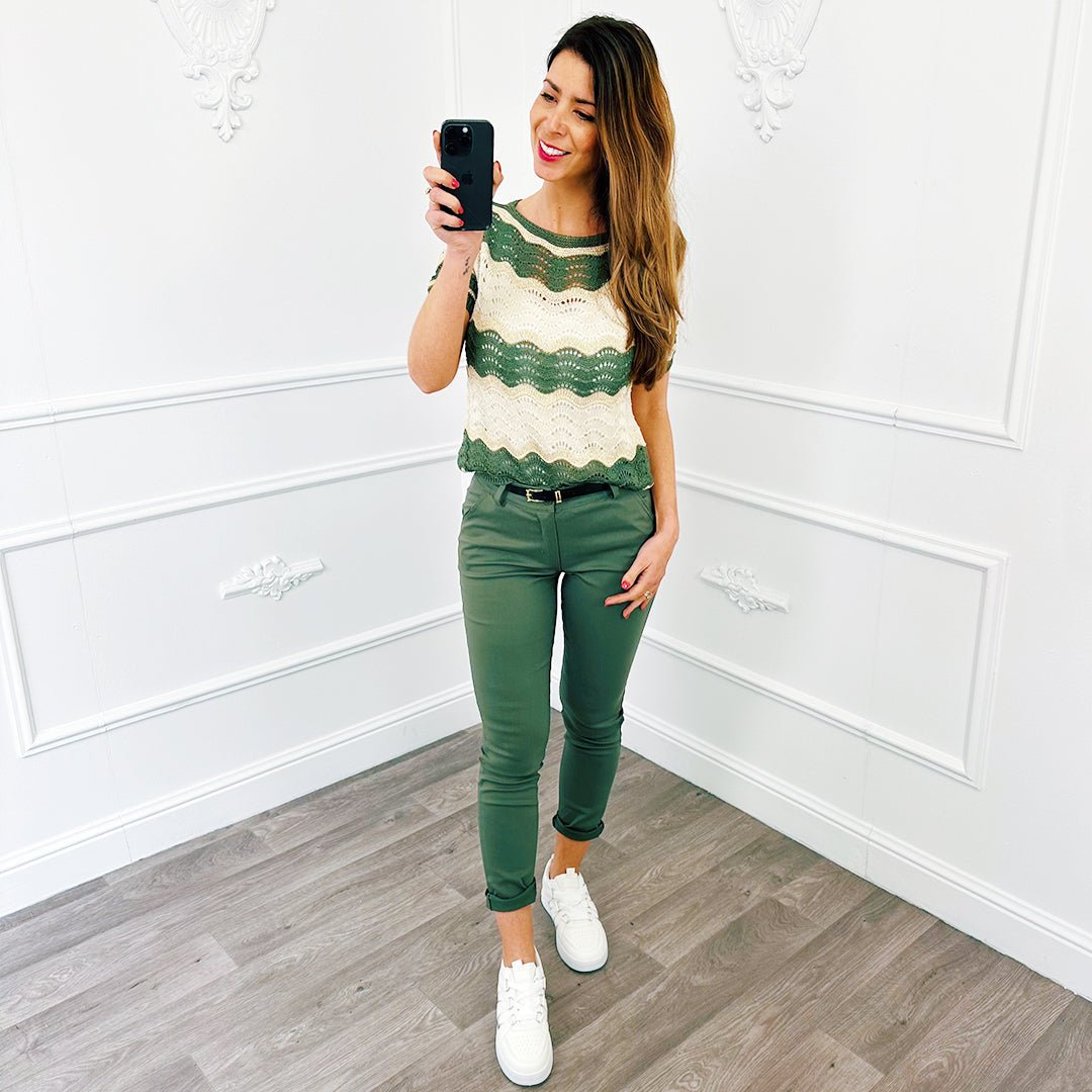 Top Knit Wave Lurex Army - BlushFashionstore