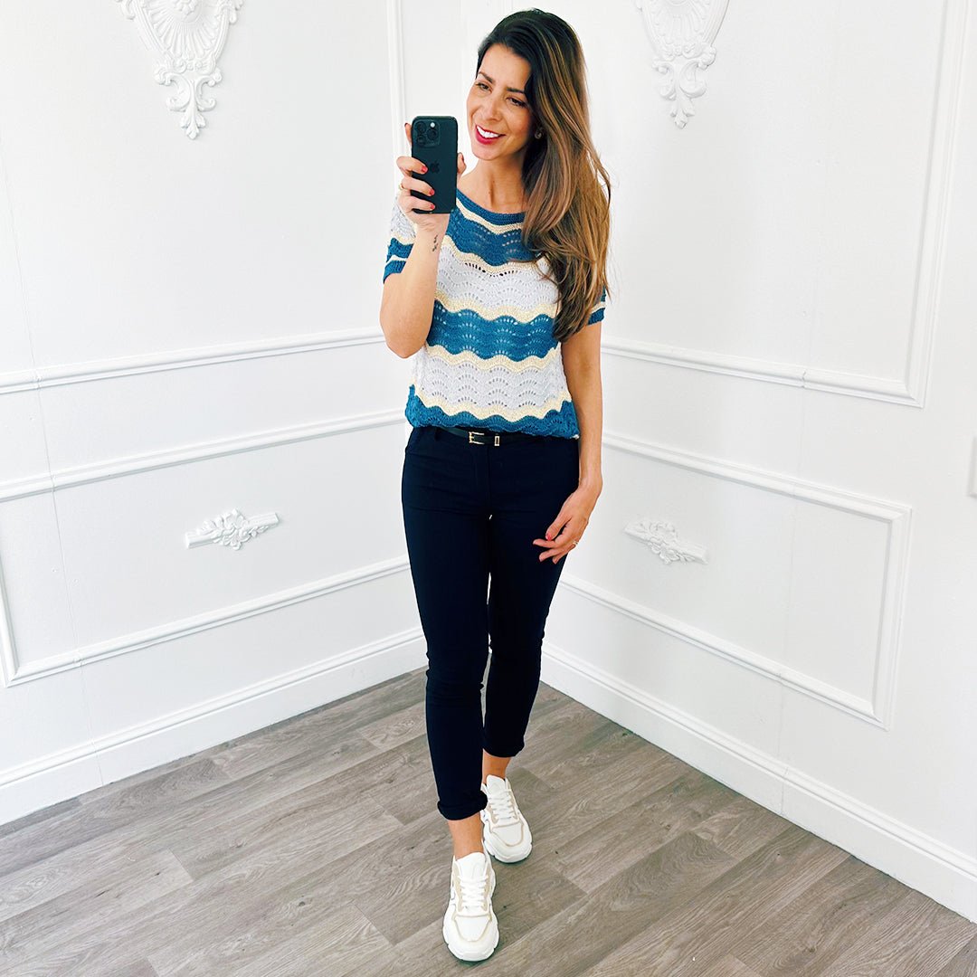 Top Knit Wave Lurex Marine Blauw - BlushFashionstore