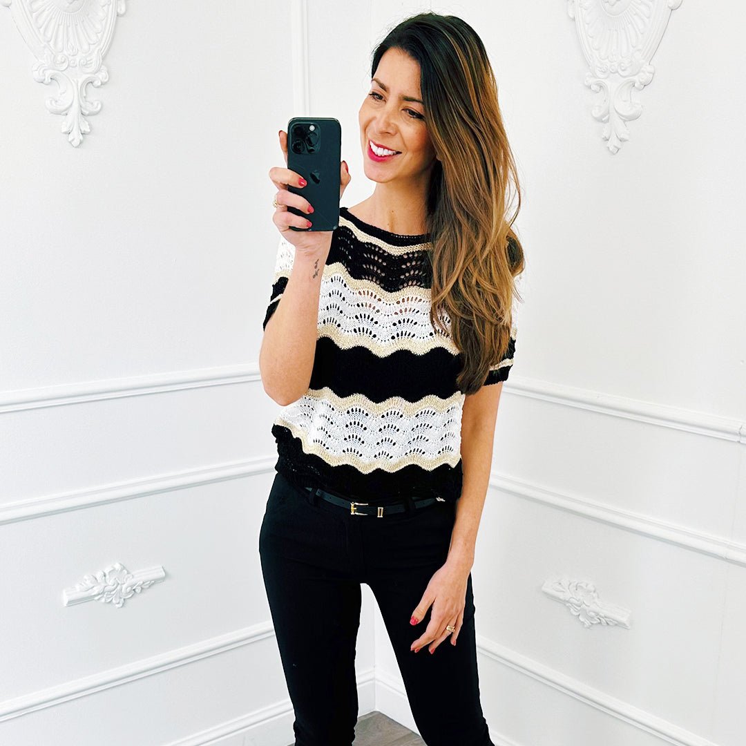 Top Knit Wave Lurex Zwart - BlushFashionstore