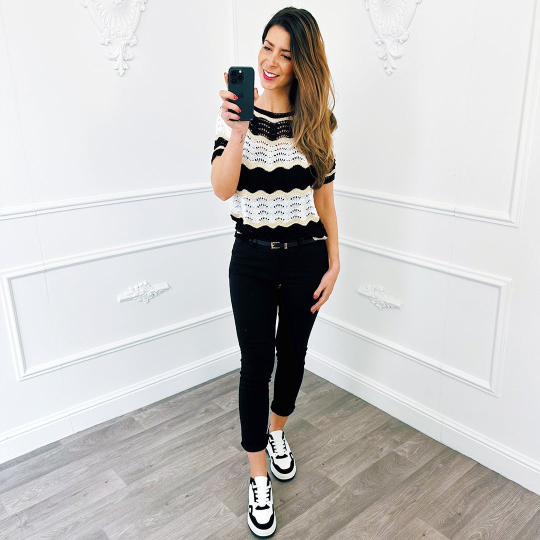 Top Knit Wave Lurex Zwart - BlushFashionstore