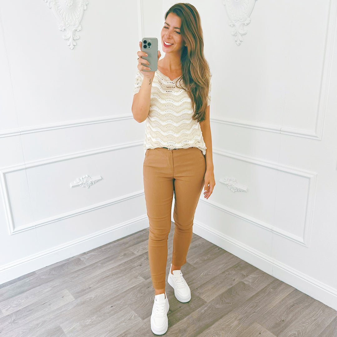 Top Knit Zigzag Lurex Beige - BlushFashionstore