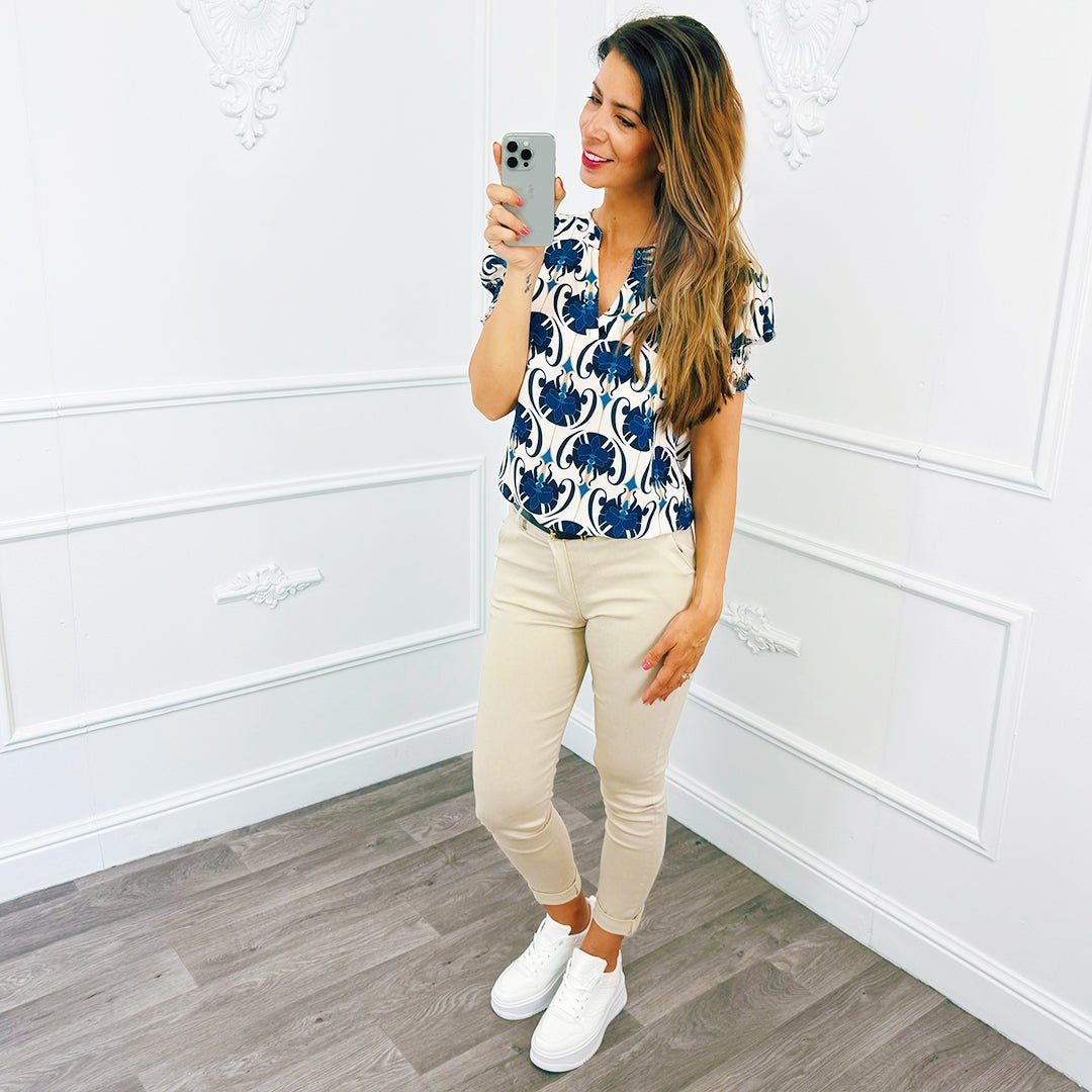 Top Print Marine Blauw - BlushFashionstore