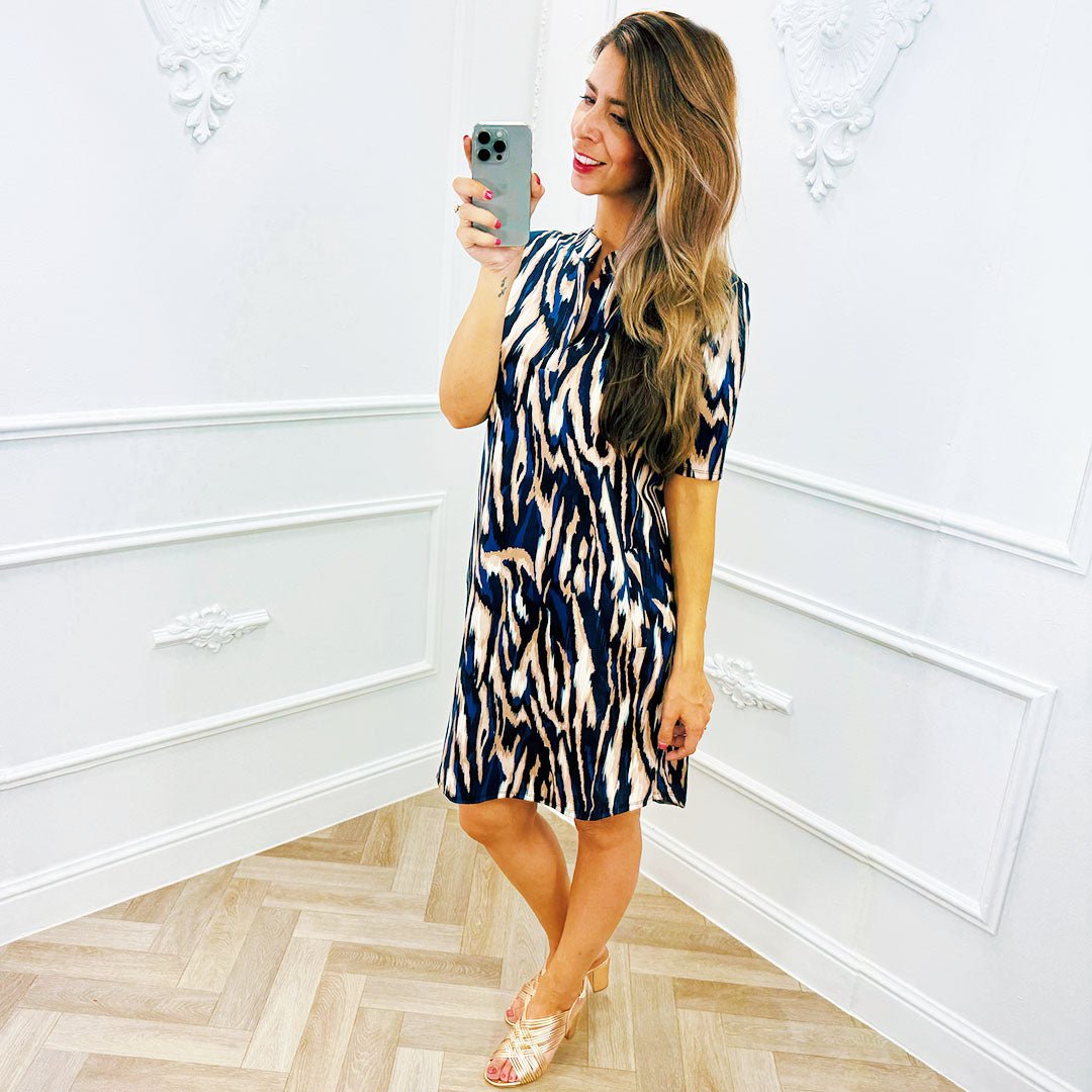 Travel Jurk Streep Marine Blauw - BlushFashionstore
