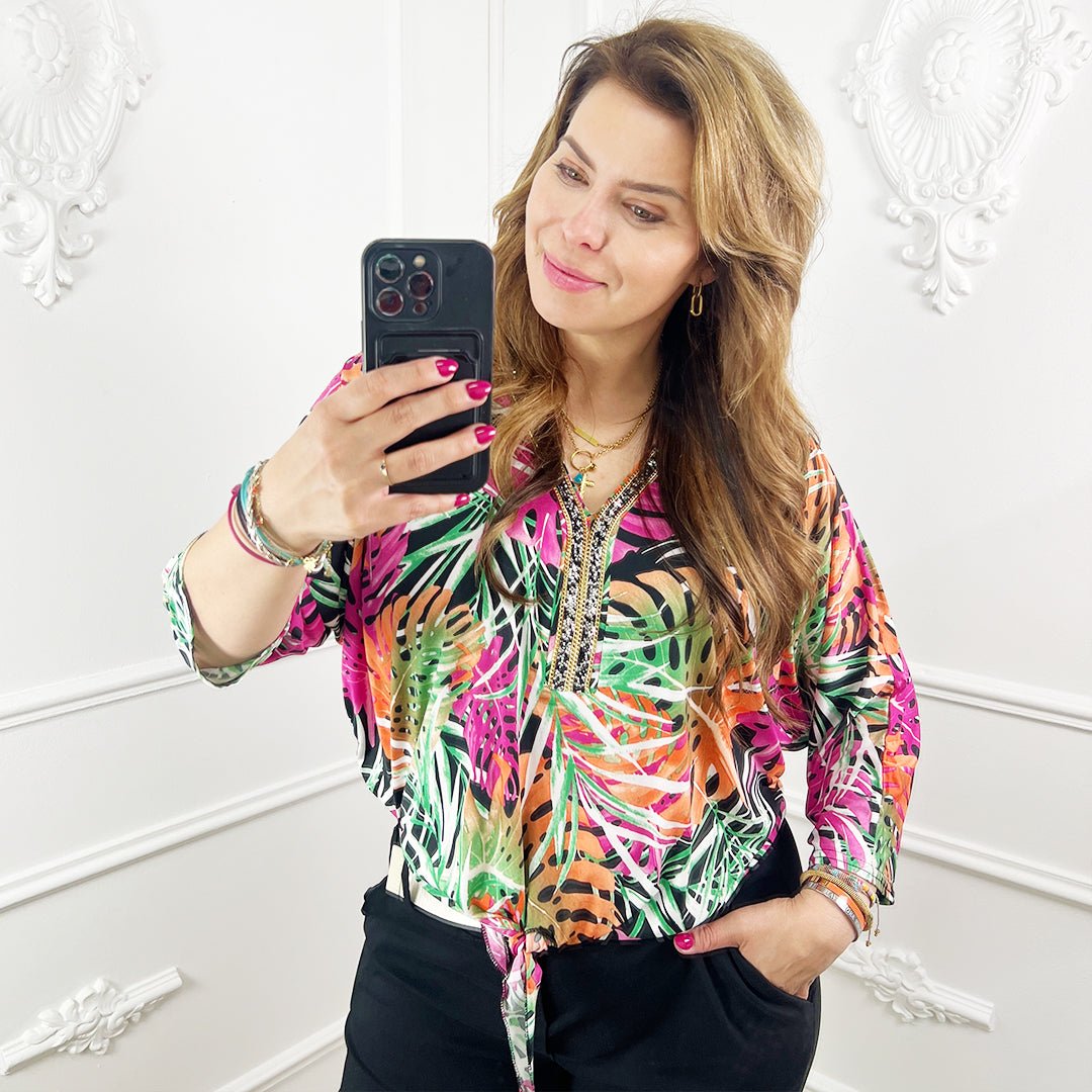 Tropische stenen blouse - BlushFashionstore