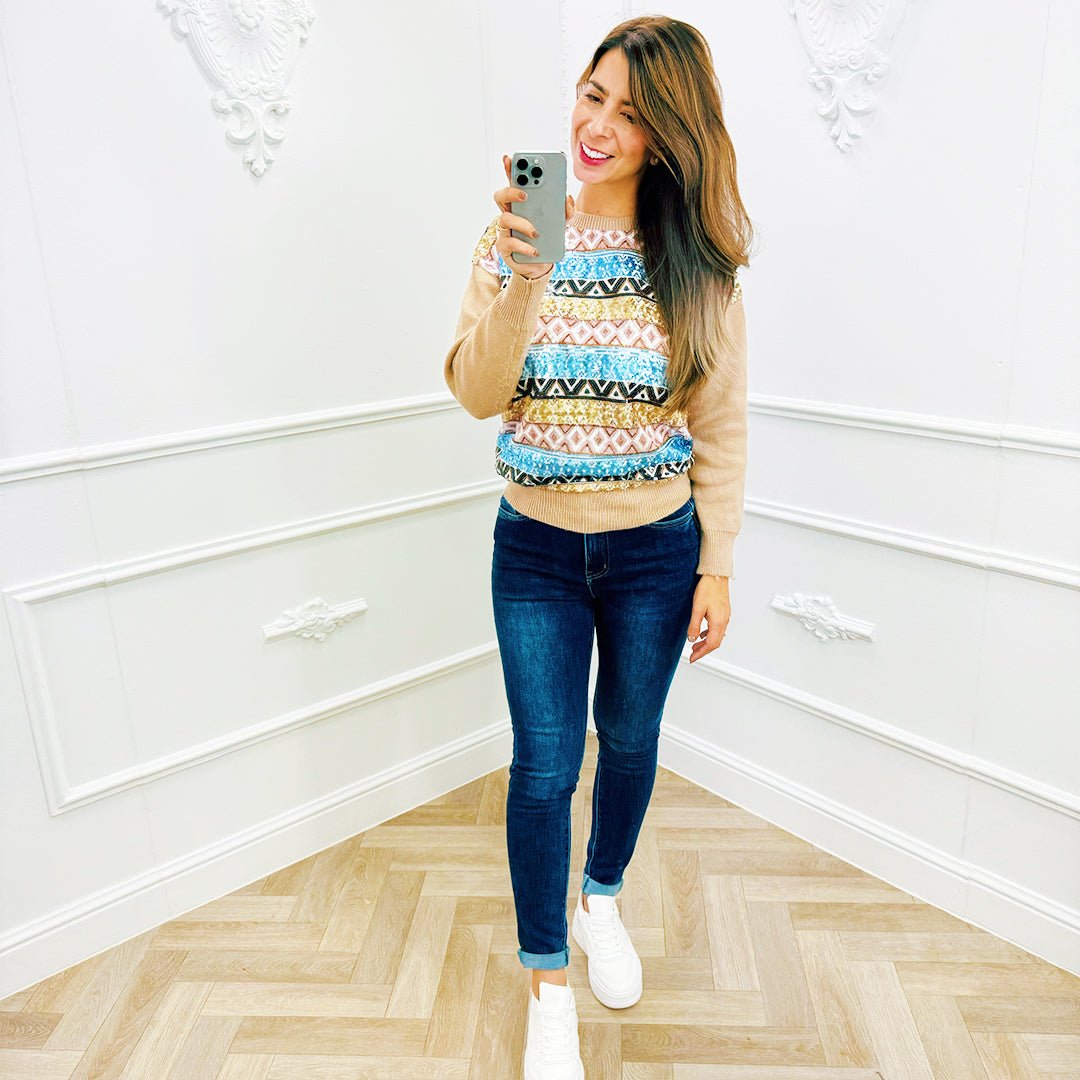 Trui Sequin Beige - BlushFashionstore