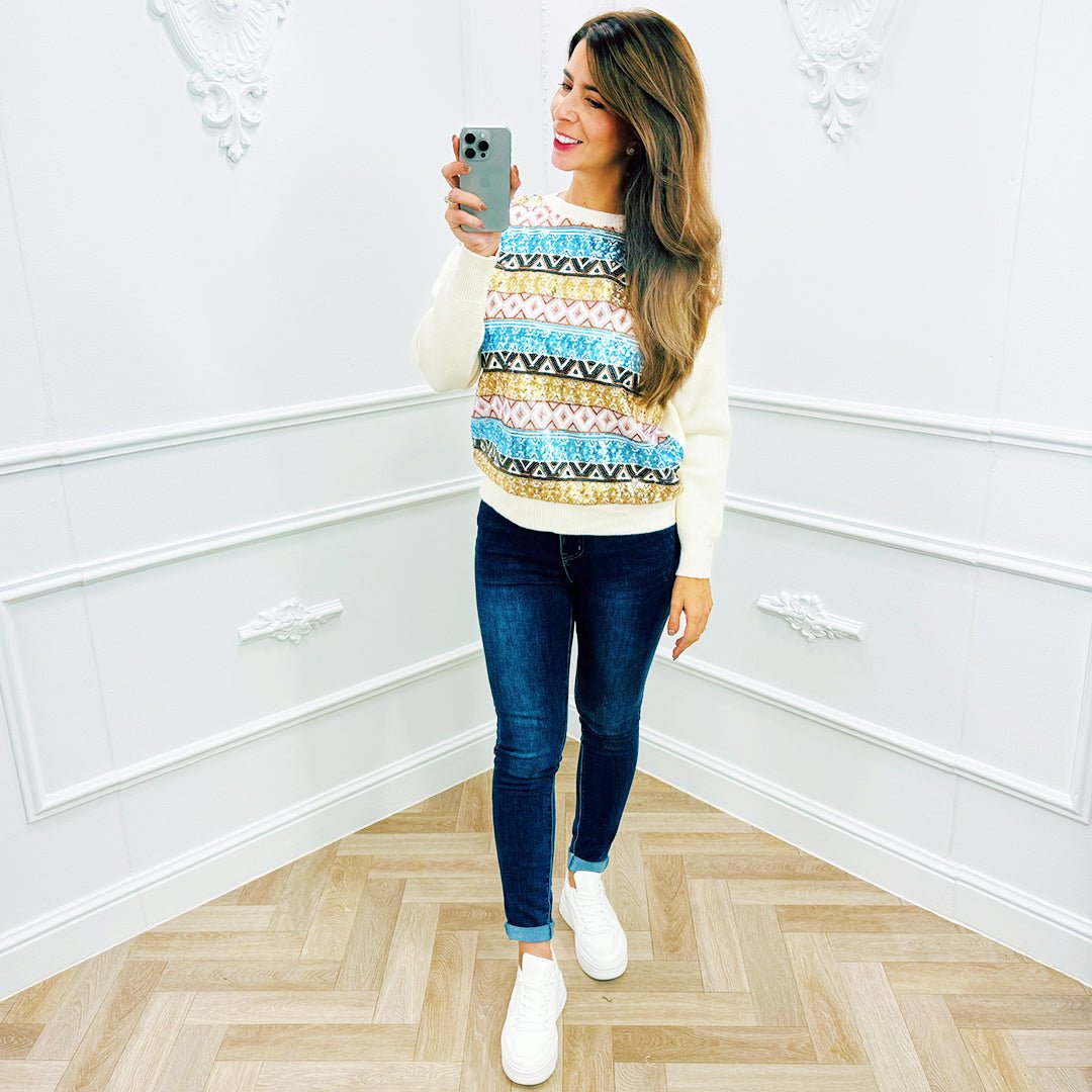 Trui Sequin Creme - BlushFashionstore